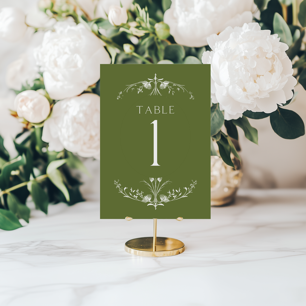 Illustrated Floral Arch Table Numbers (Green)
