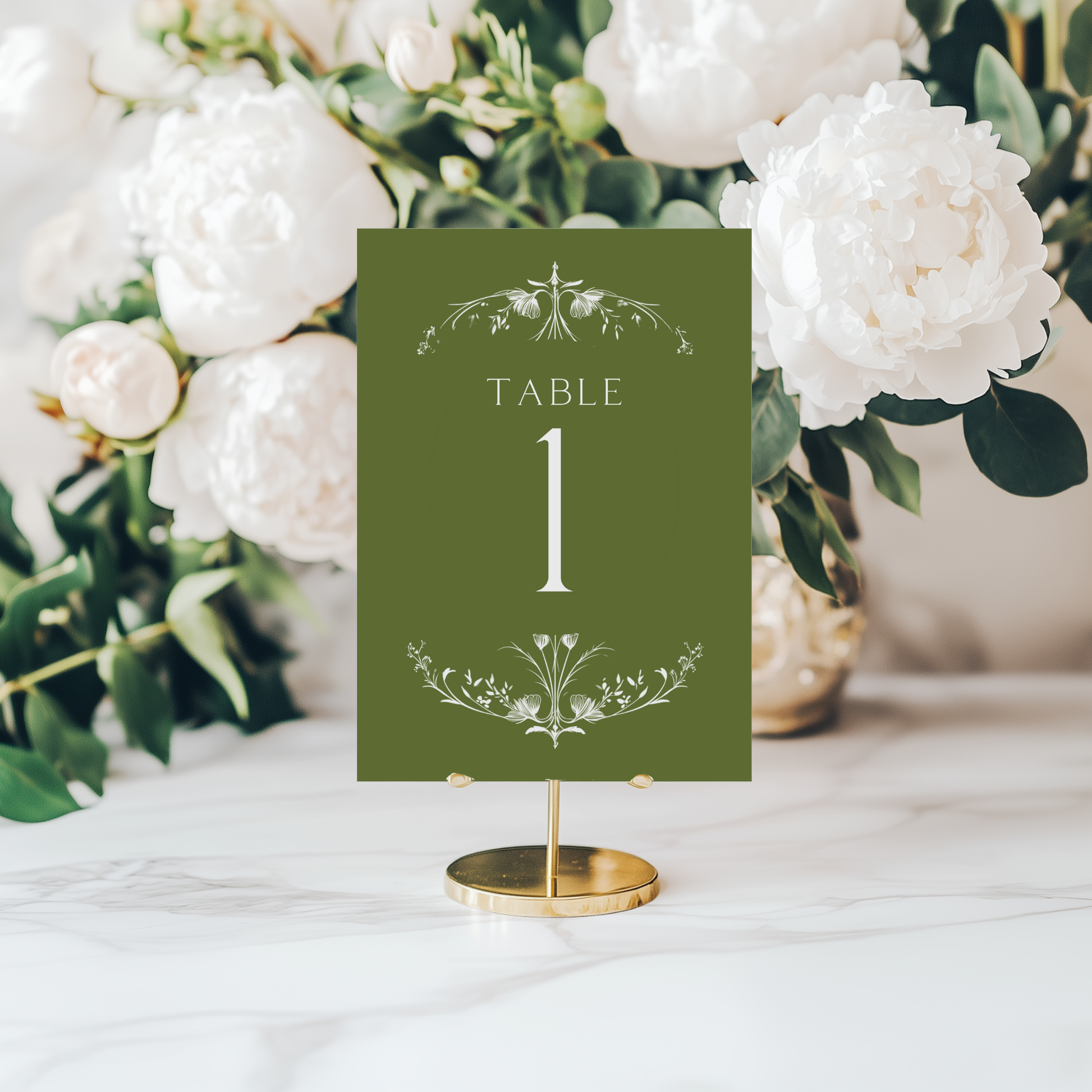 Illustrated Floral Arch Table Numbers (Green)