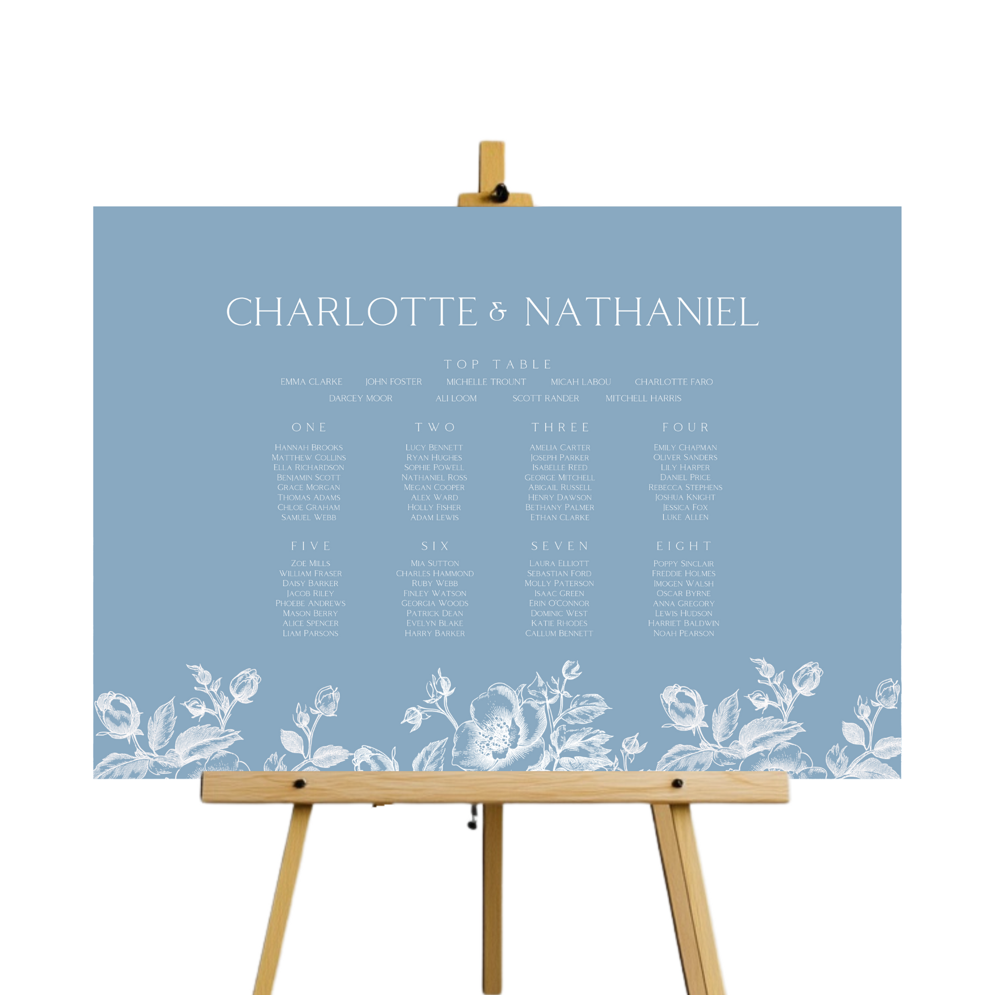 Rose Etching Seating Plan Sign (Dusty Blue)