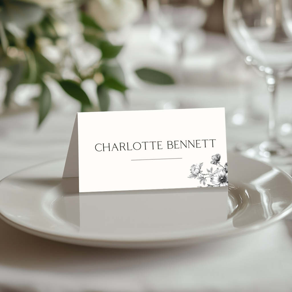 Monochrome Wreath Name Place Cards (To Pair With Monogram Wreath)