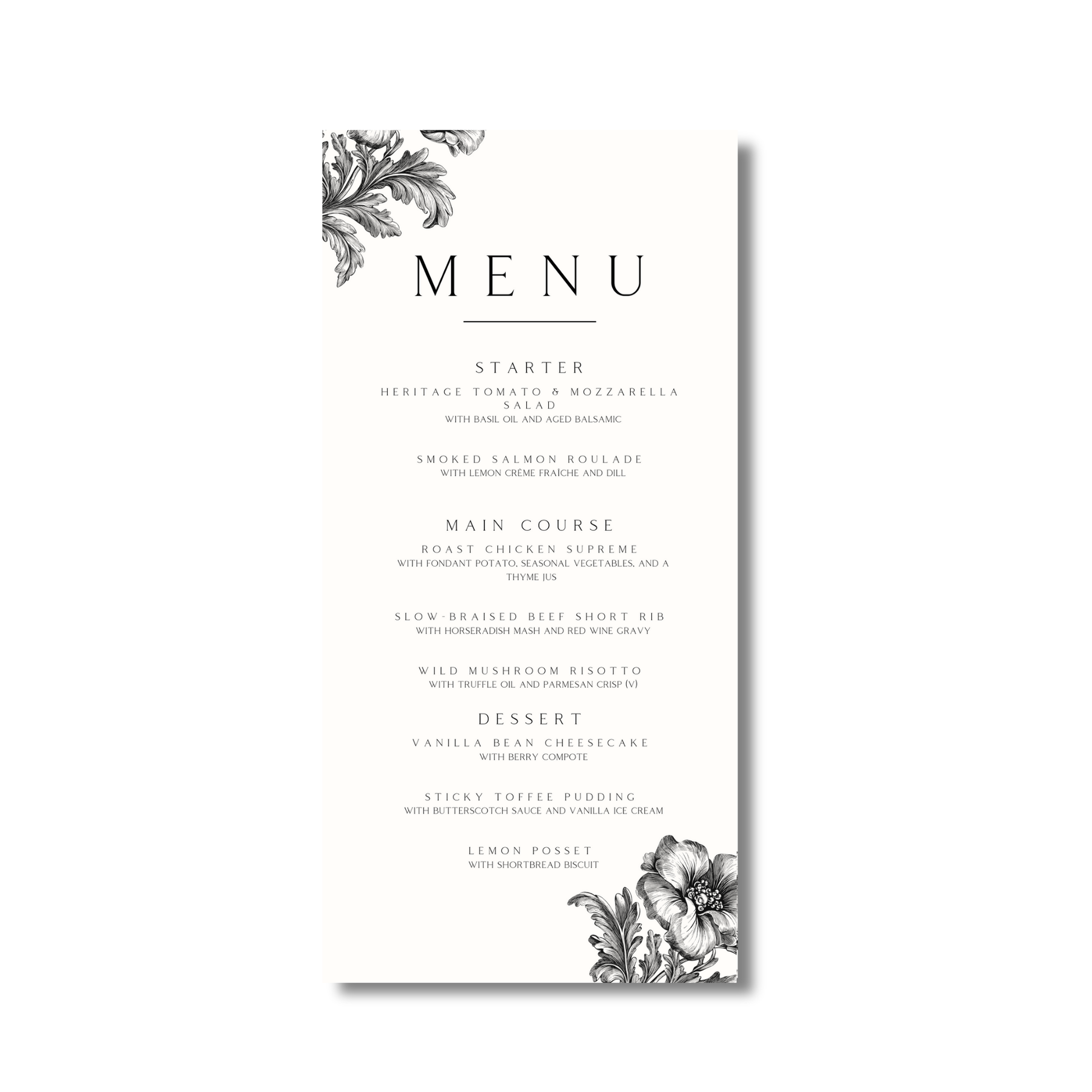 Monochrome Wreath Menu