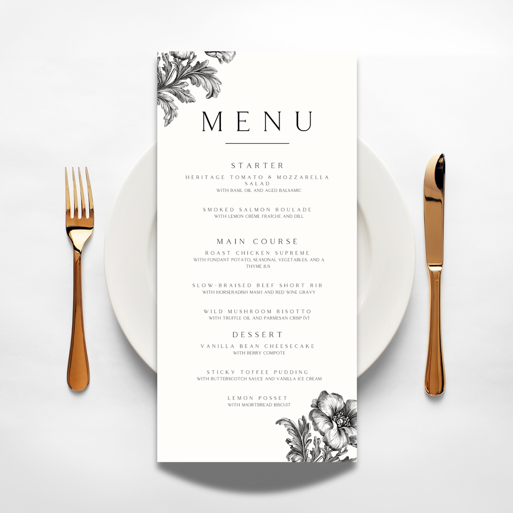 Monochrome Wreath Menu