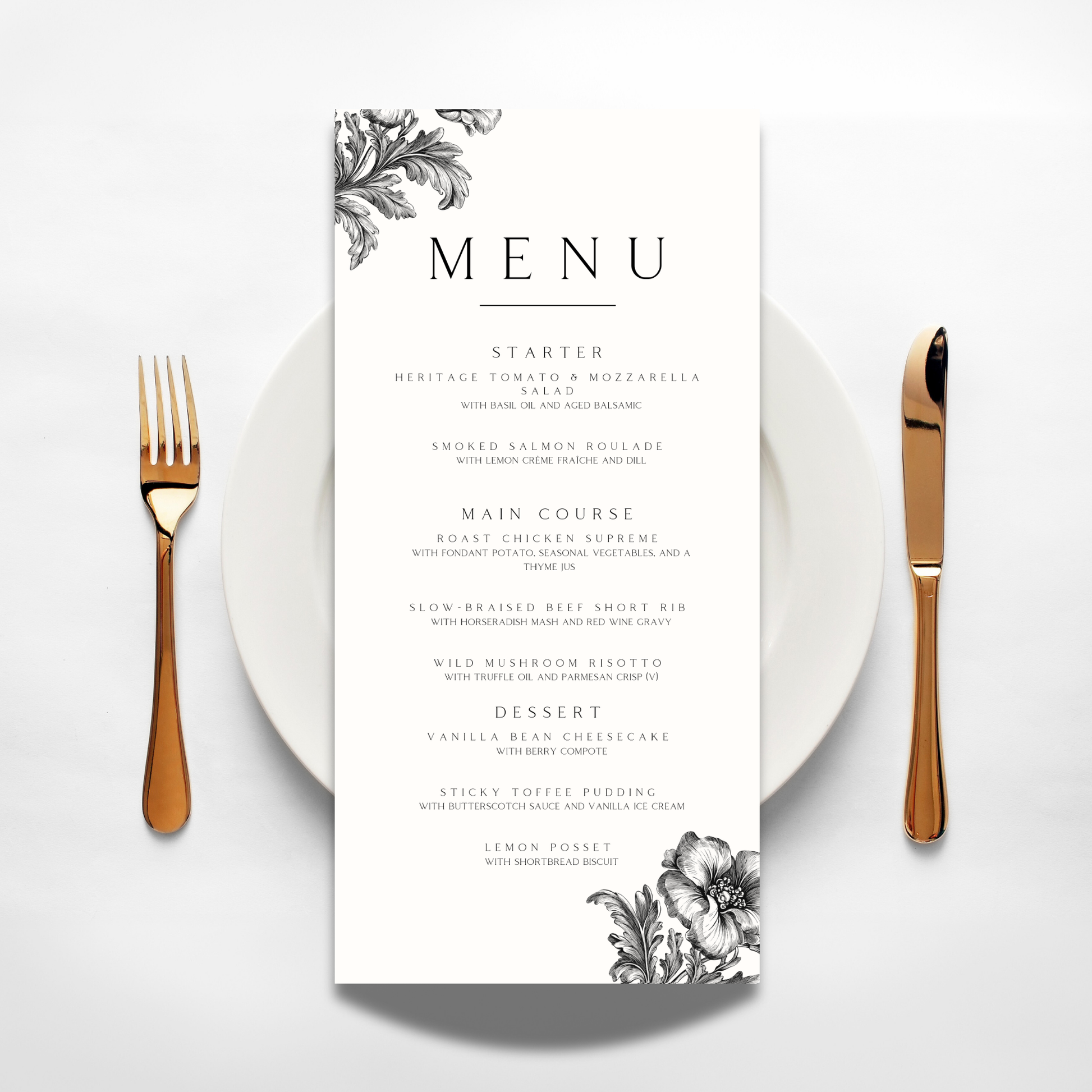 Monochrome Wreath Menu