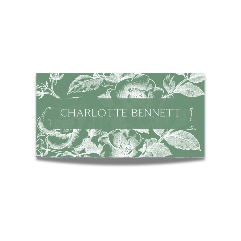 Rose Etching Name Place Cards (Sage Green)