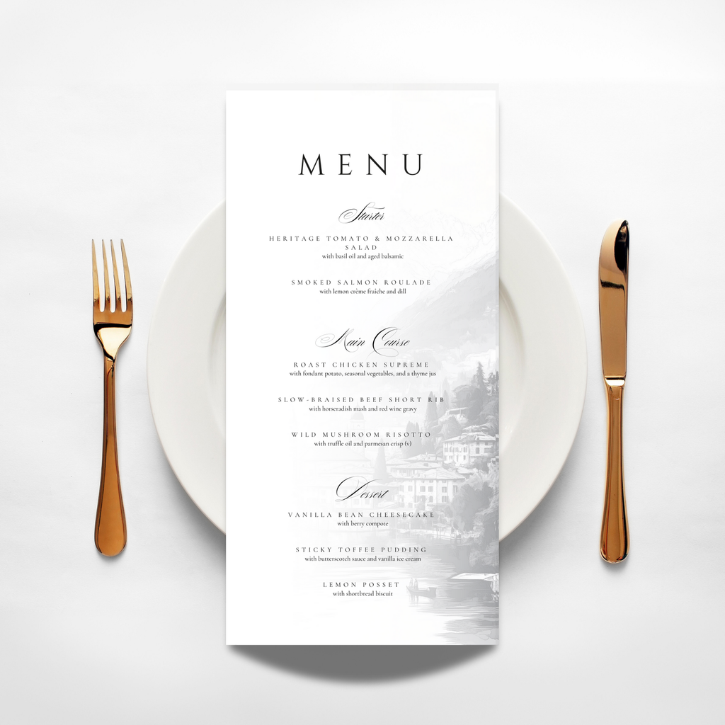 Monochrome Lake Como Menu