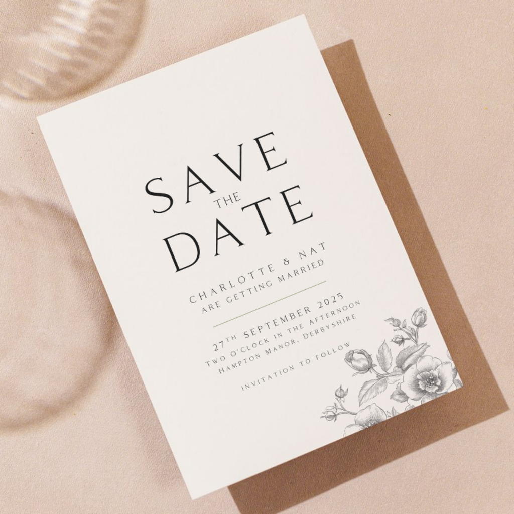 Simple Rose Etching Save The Date