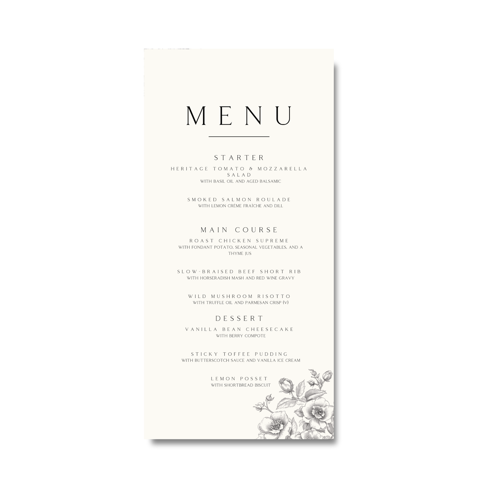 Rose Etching Menu (Cream)