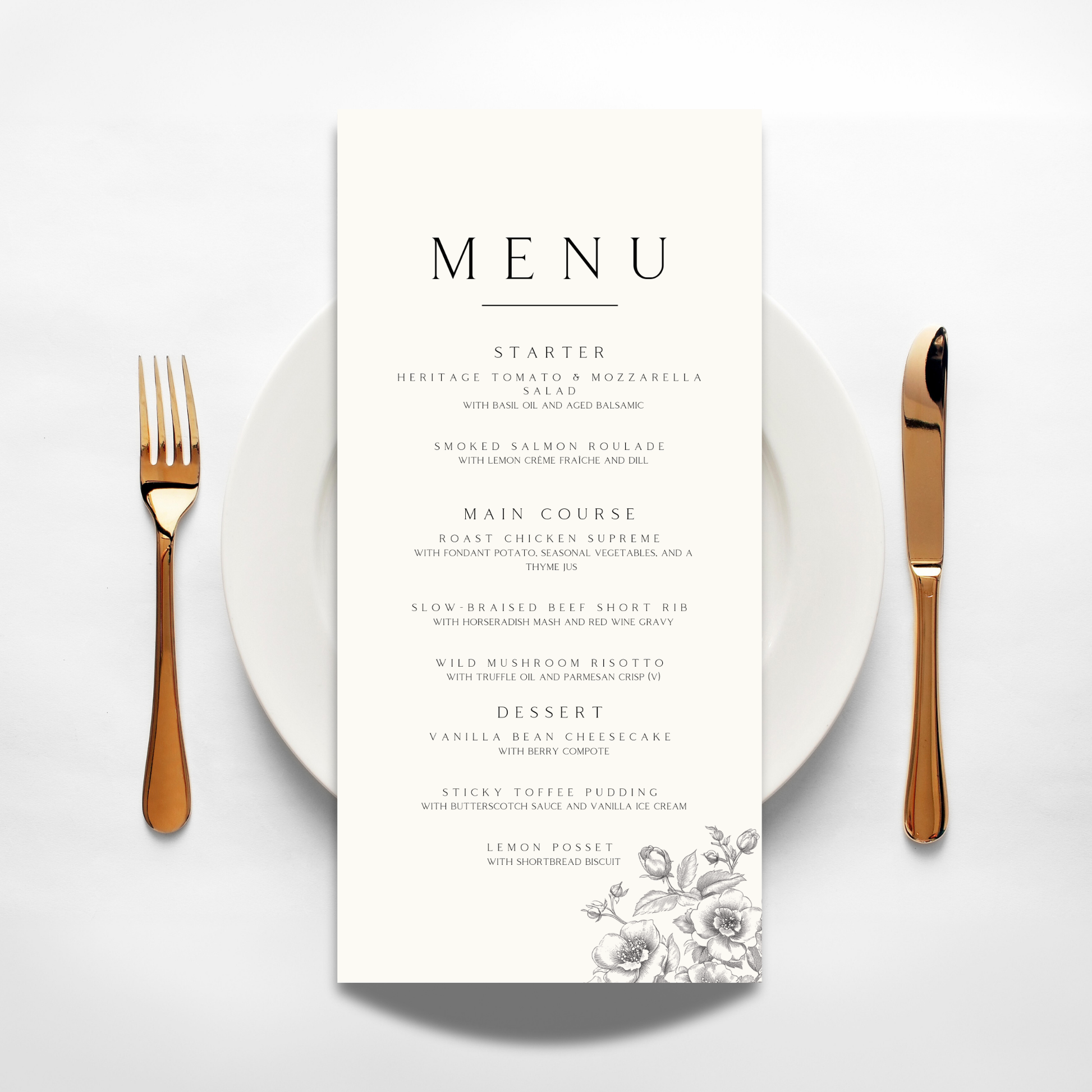 Rose Etching Menu (Cream)