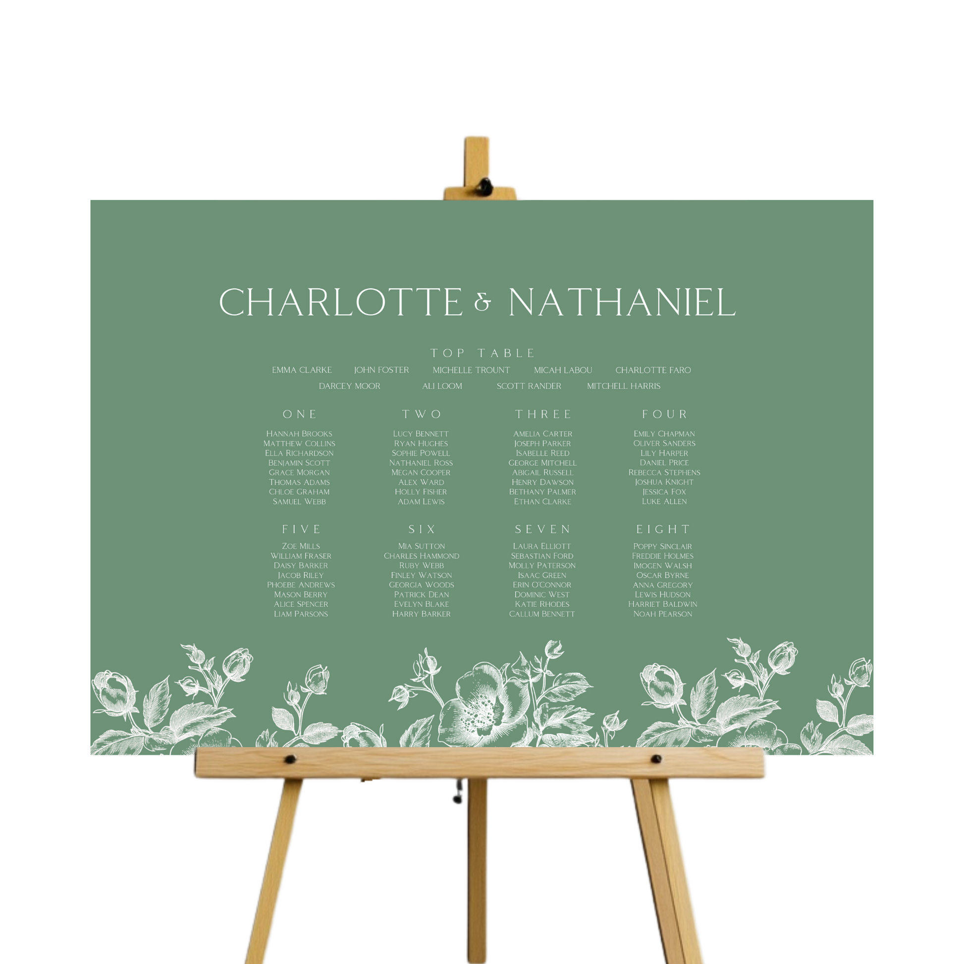 Rose Etching Seating Plan Sign (Sage Green)