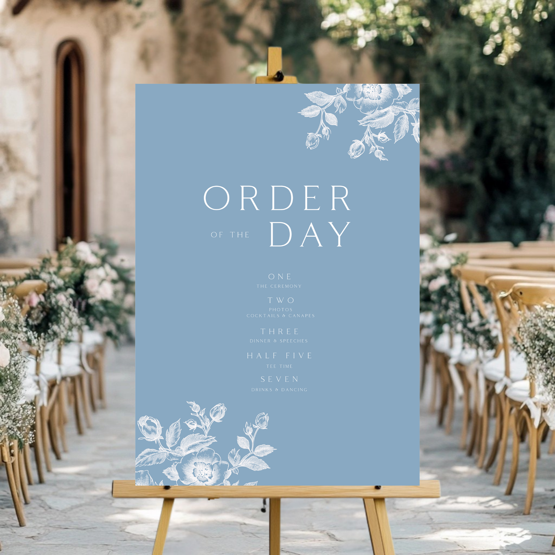 Rose Etching Order Of The Day Sign (Dusty Blue)