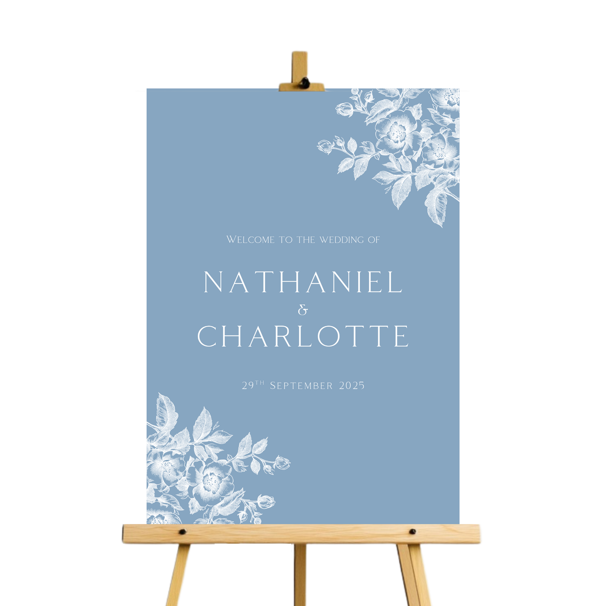 Rose Etching Welcome Sign (Dusty Blue)