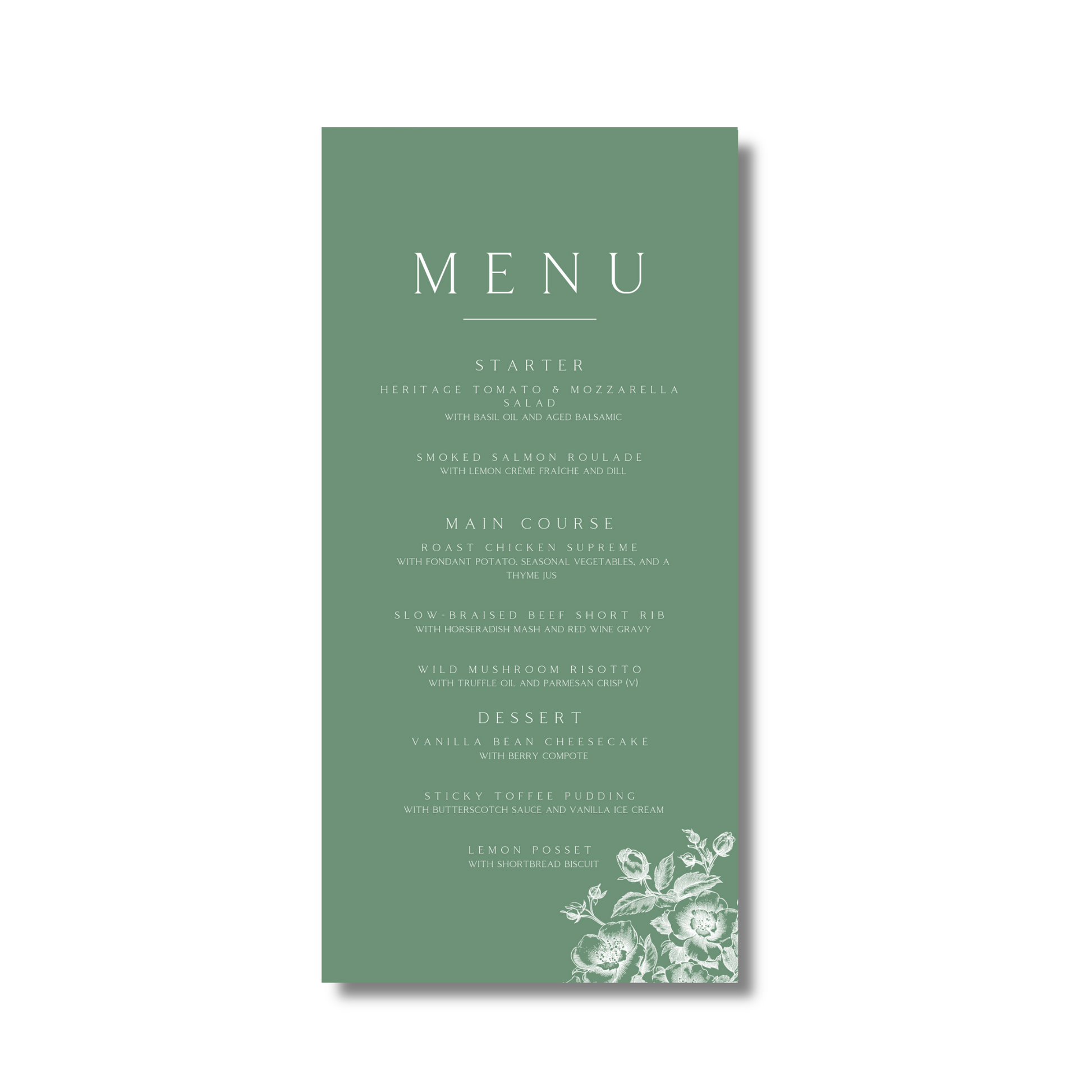 Rose Etching Menu (Sage Green)