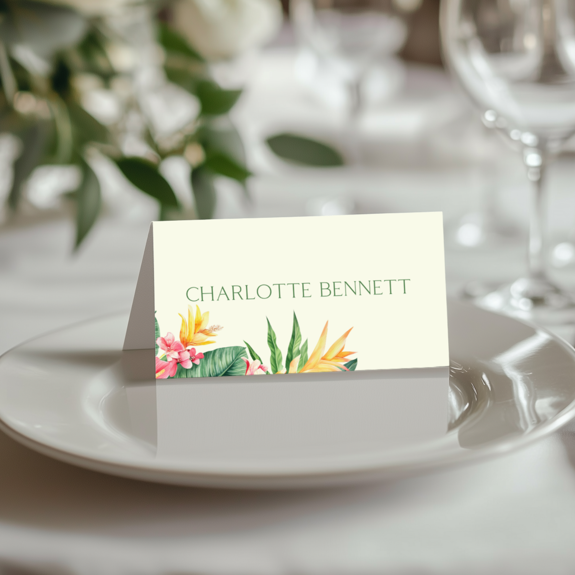 Tropical Florals Name Place Cards