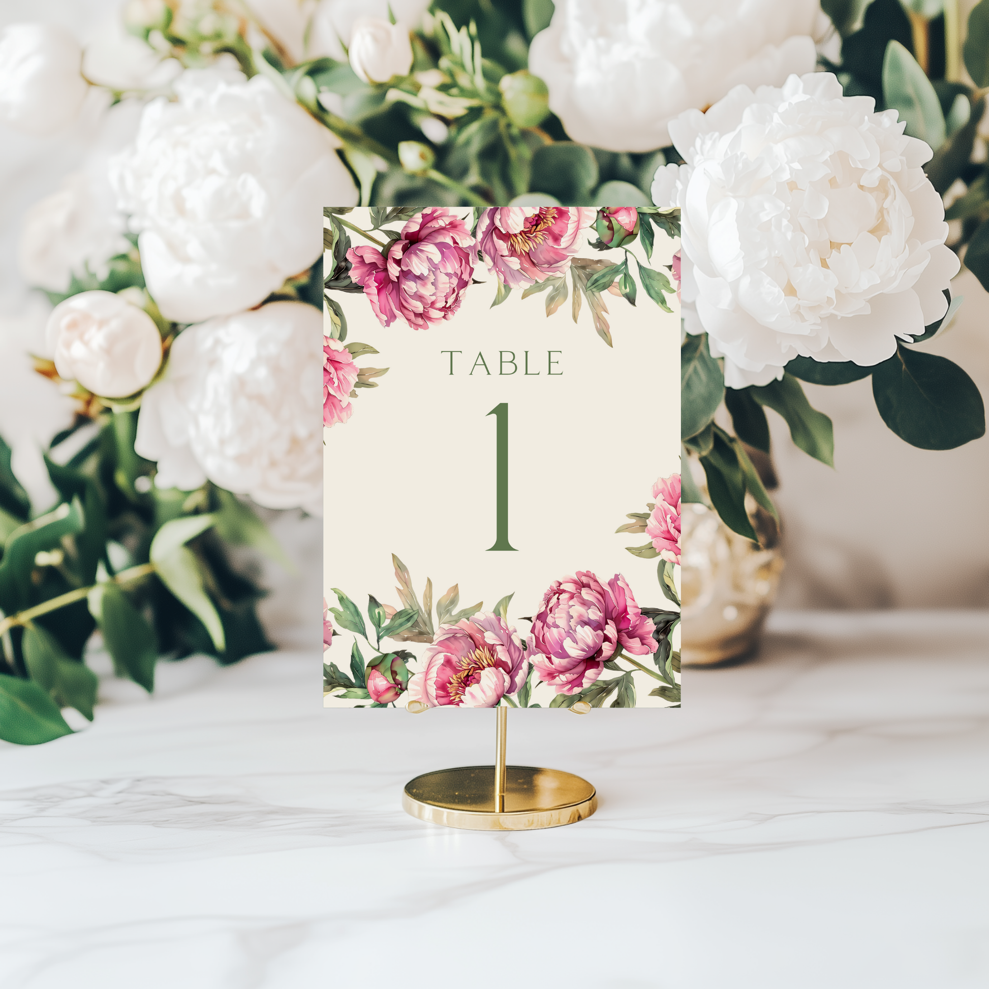 Pink Peony Table Numbers