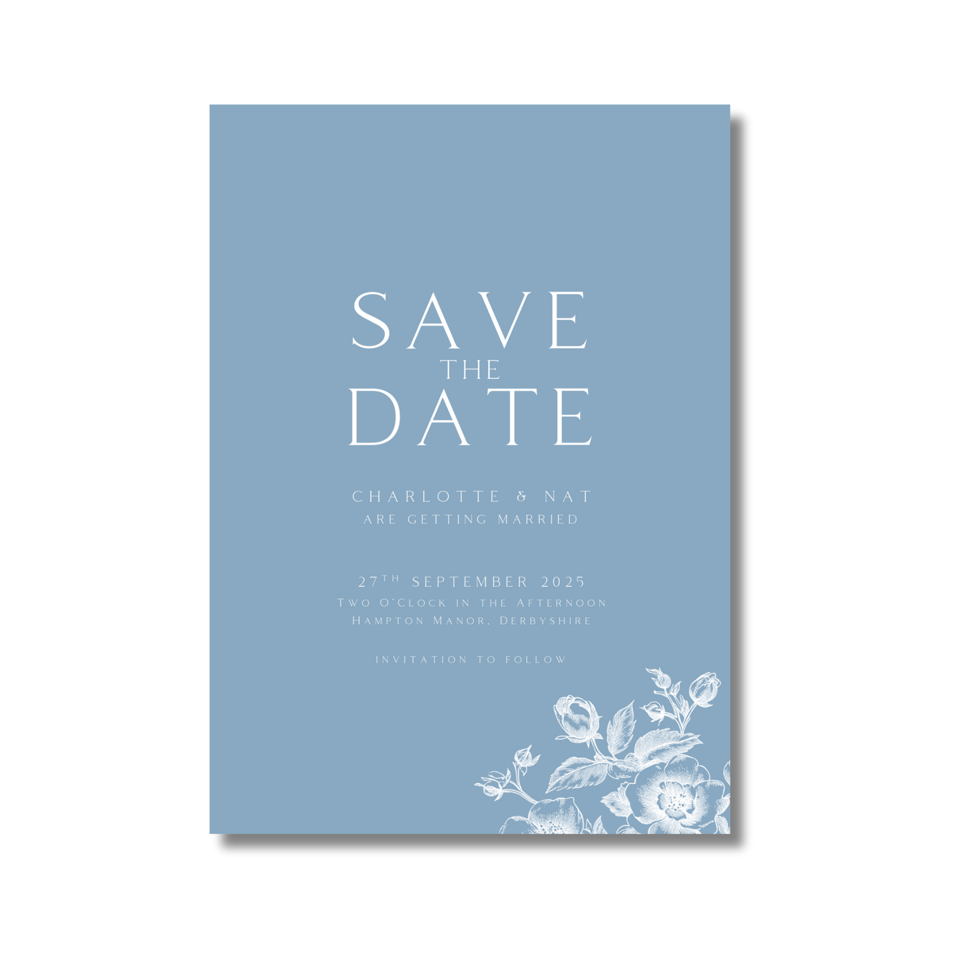 Simple Rose Etching Save The Date (Dusty Blue)