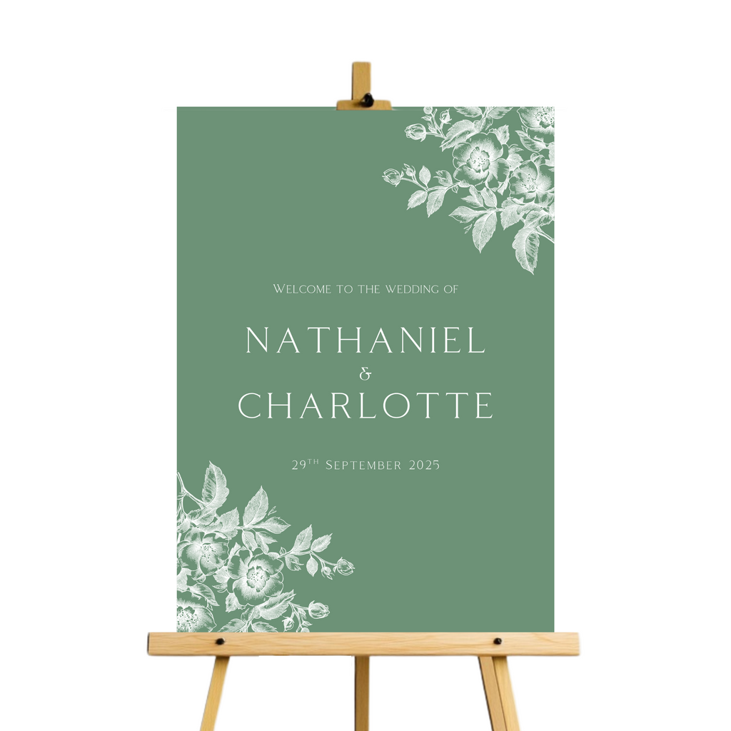 Rose Etching Welcome Sign (Sage Green)