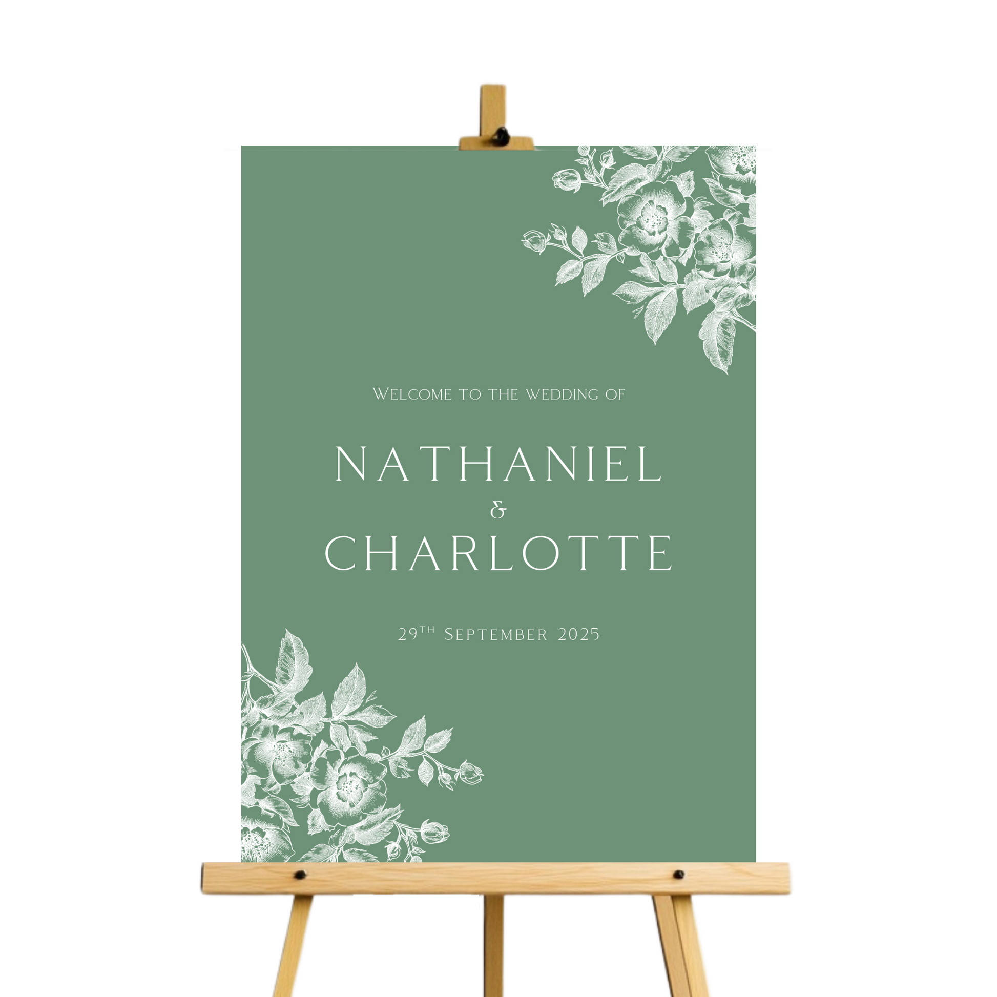 Rose Etching Welcome Sign (Sage Green)
