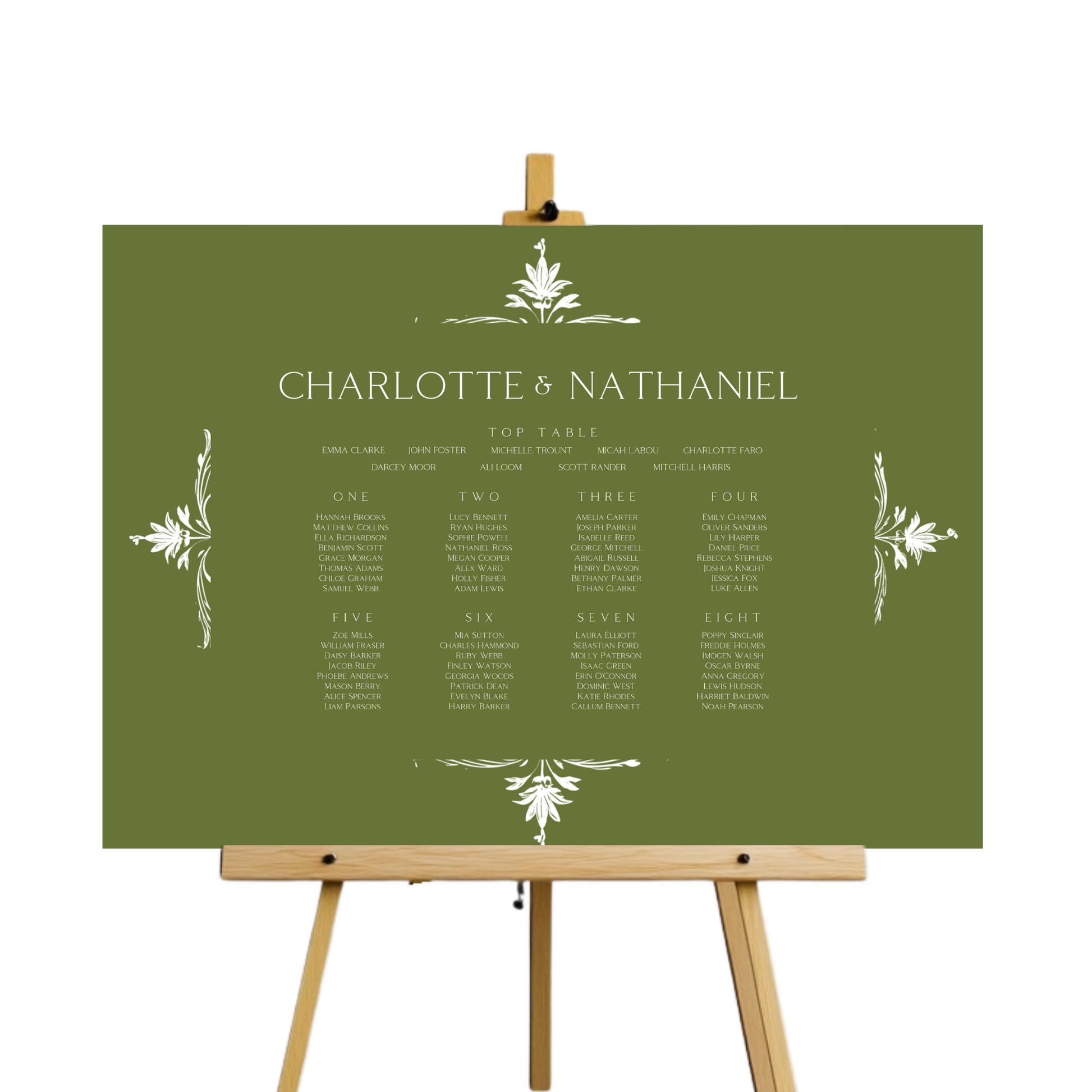 Illustrated Floral Arch Seating Plan Sign (Green)