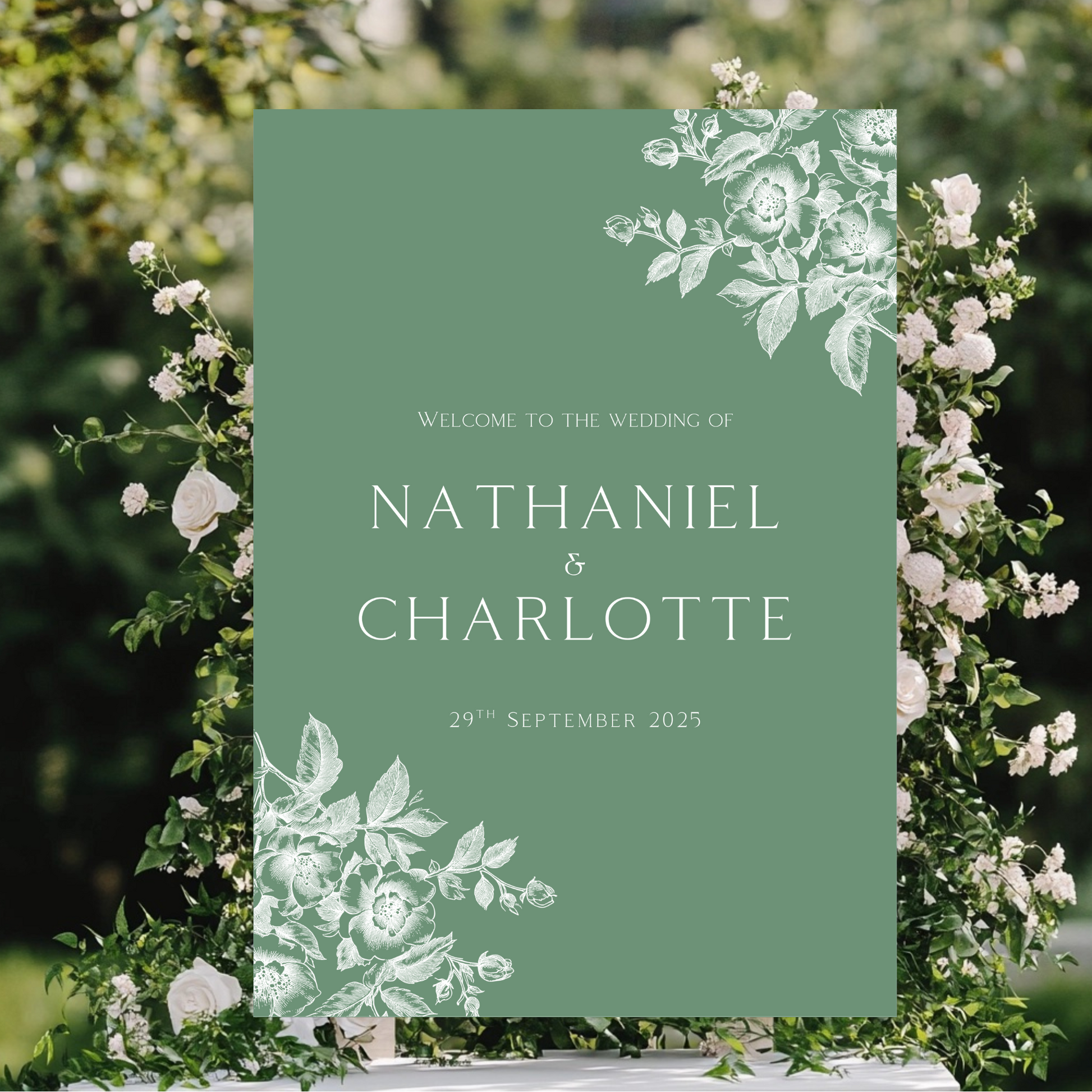 Rose Etching Welcome Sign (Sage Green)