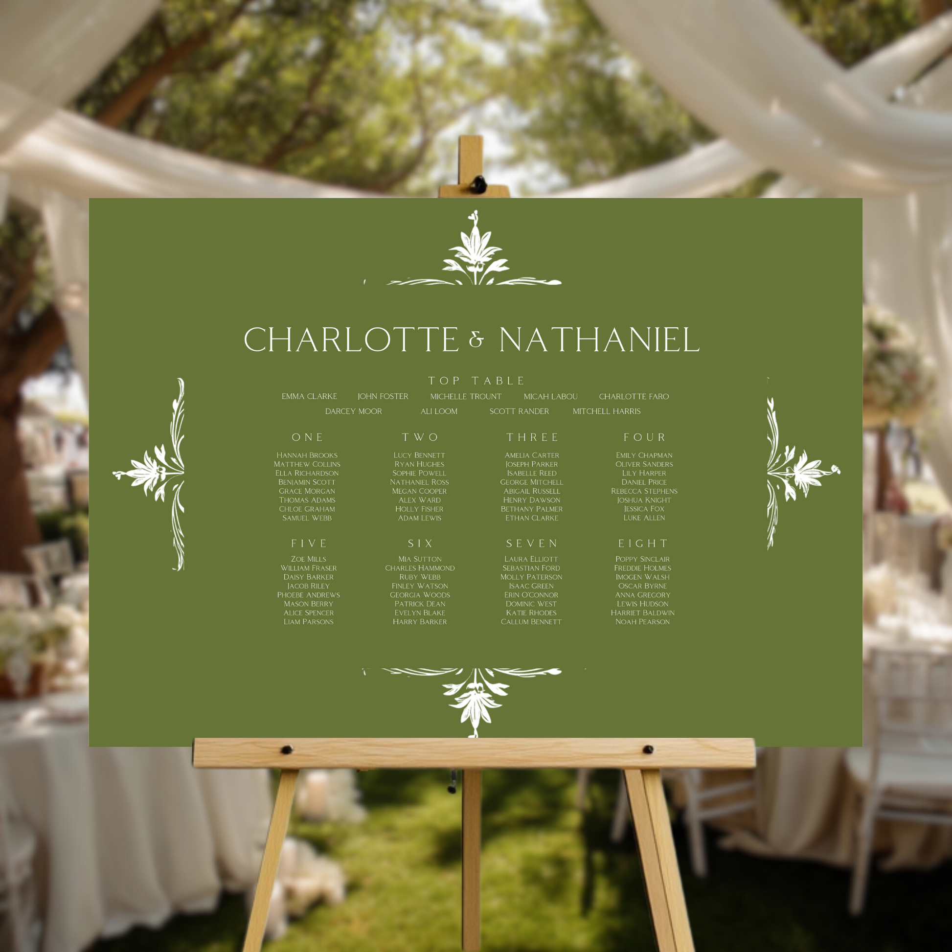 Illustrated Floral Arch Seating Plan Sign (Green)