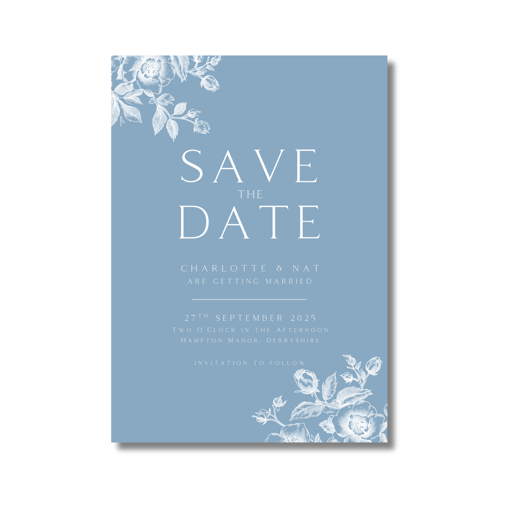 Rose Etching Save The Date (Dusty Blue)