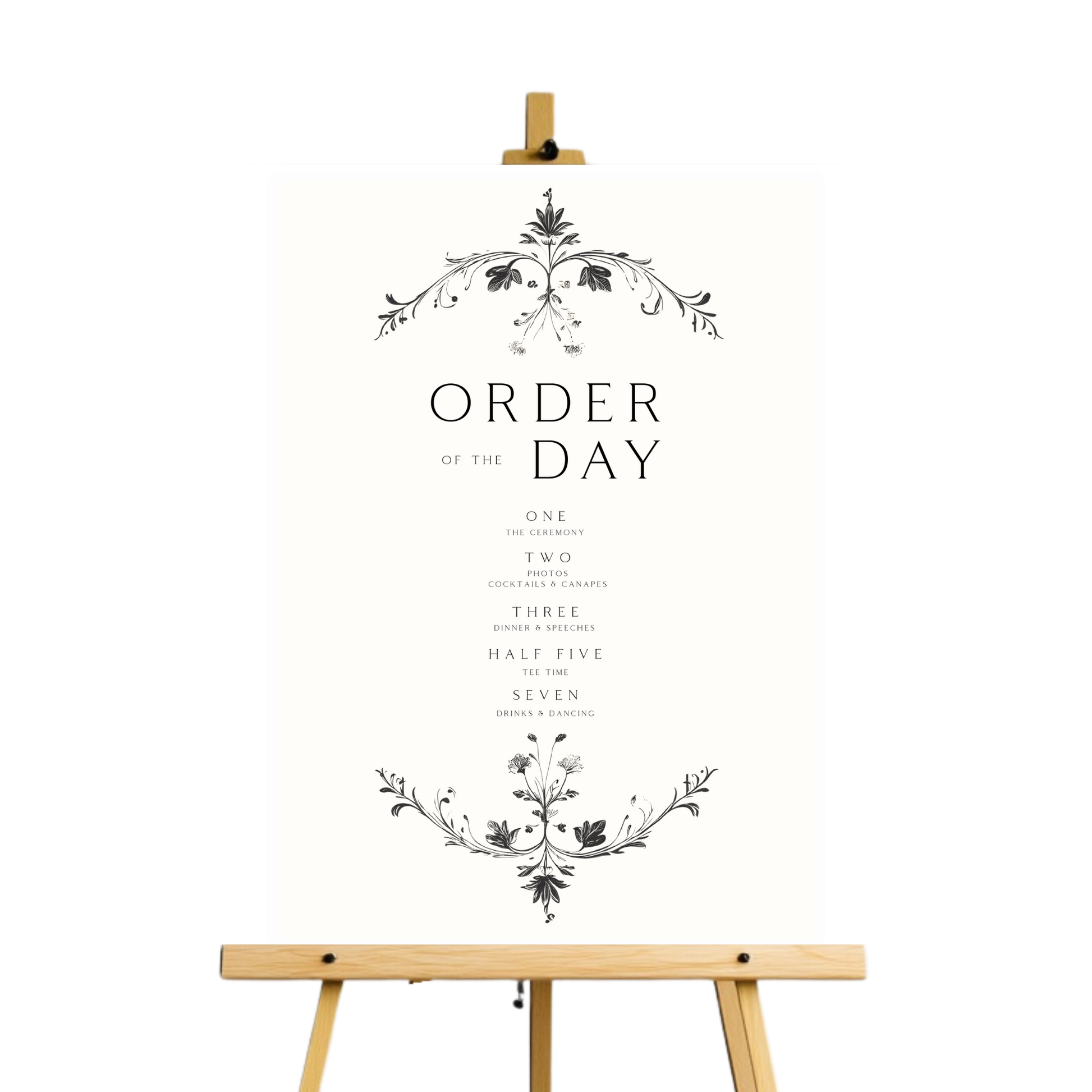 Illustrated Floral Arch Order Of The Day Sign (White)