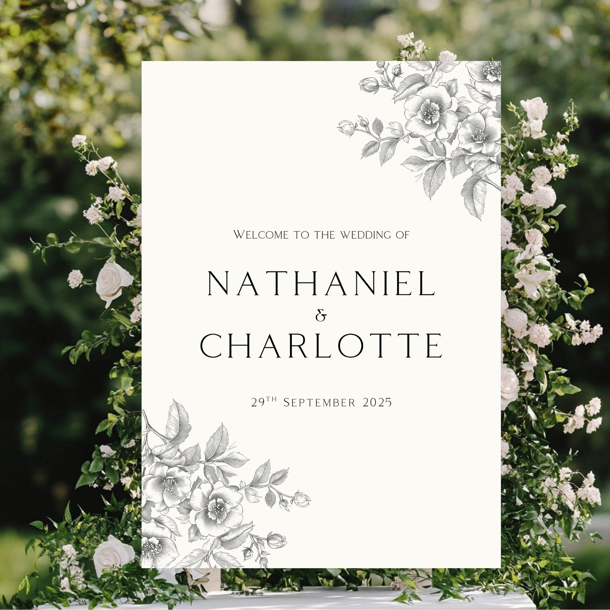 Rose Etching Welcome Sign (Cream)