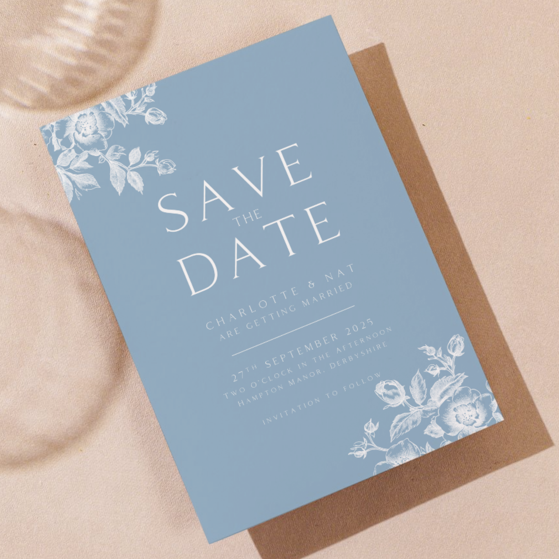 Rose Etching Save The Date (Dusty Blue)