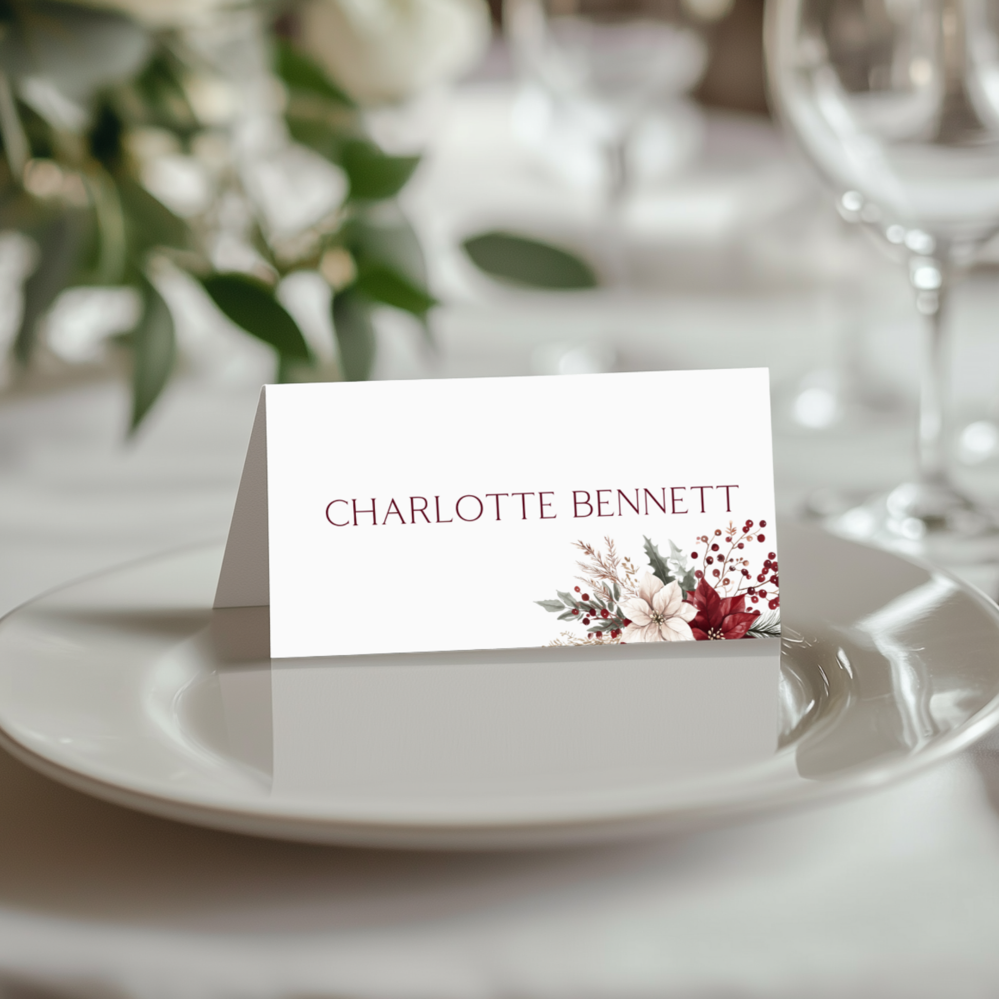 Winter Florals Name Place Cards