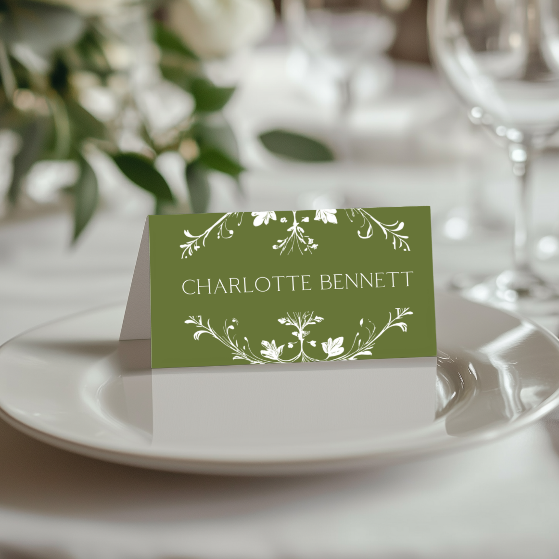 Illustrated Floral Arch Name Place Cards (Green)