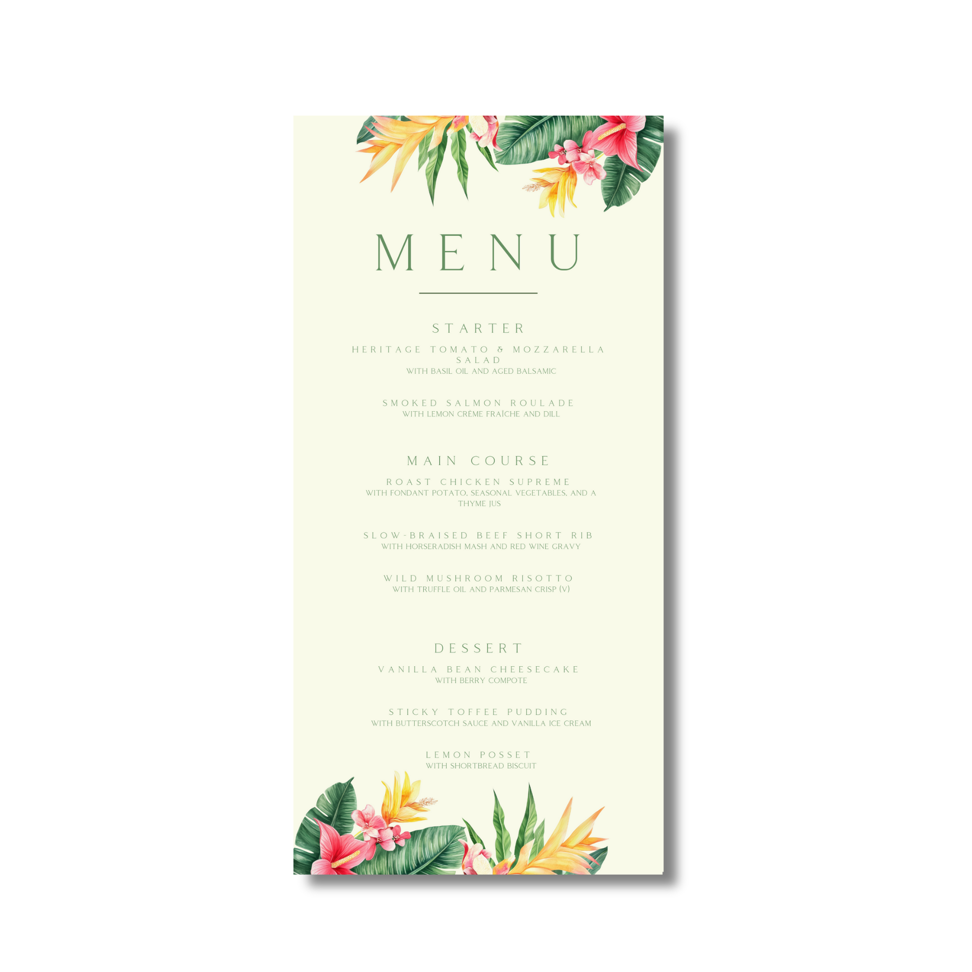 Tropical Florals Menu