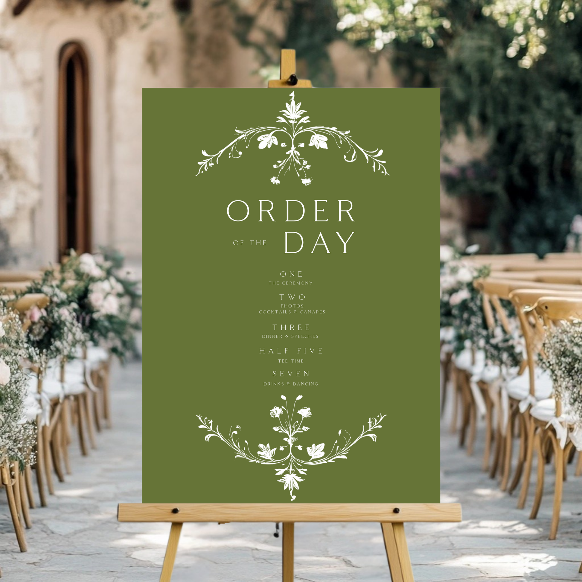 Illustrated Floral Arch Order Of The Day Sign (Green)