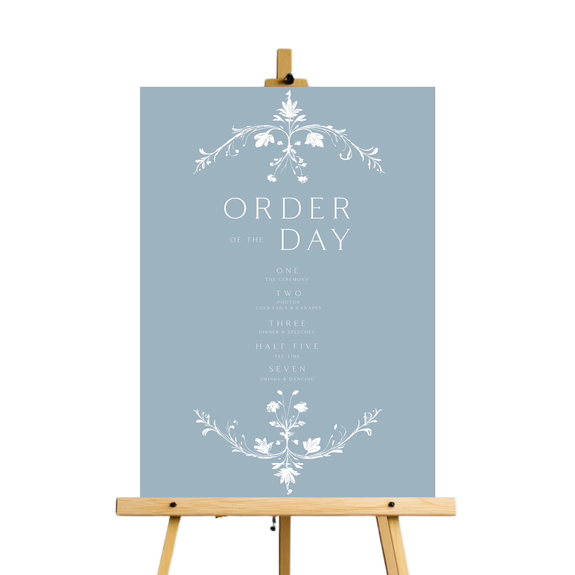 Illustrated Floral Arch Order Of The Day Sign (Dusty Blue)