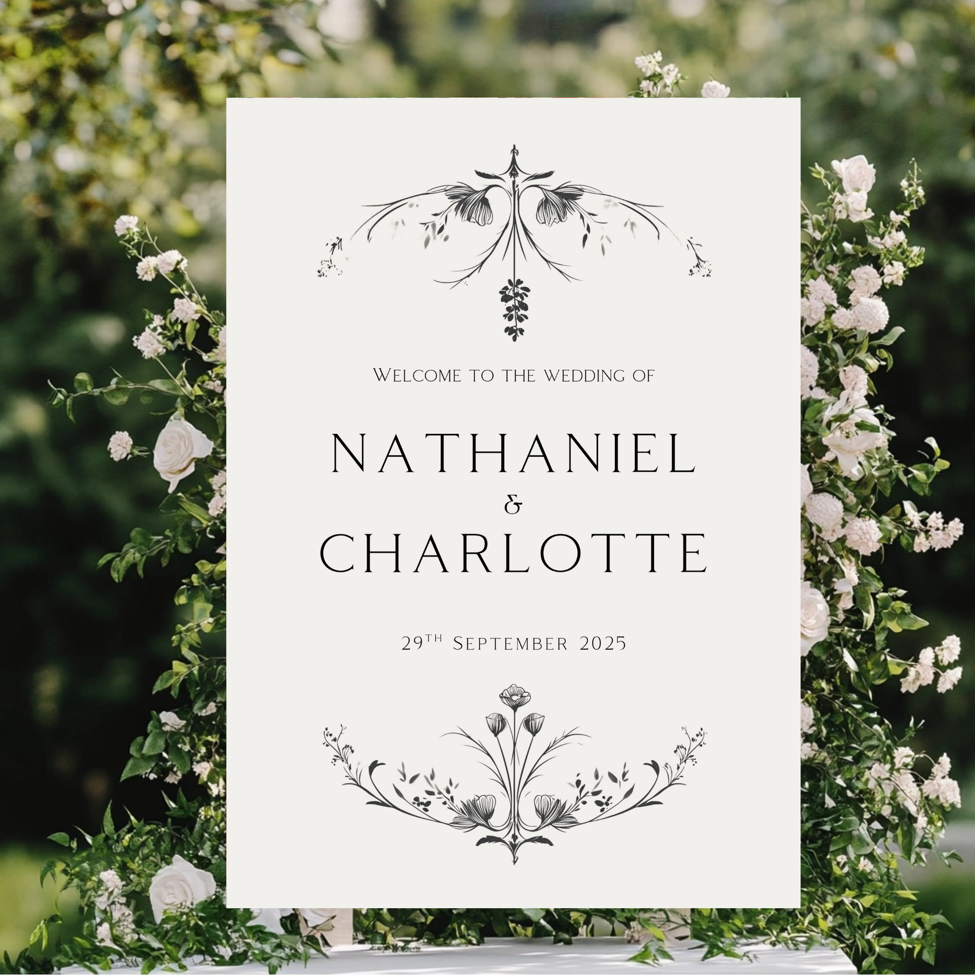 Illustrated Floral Arch Welcome Sign (White)