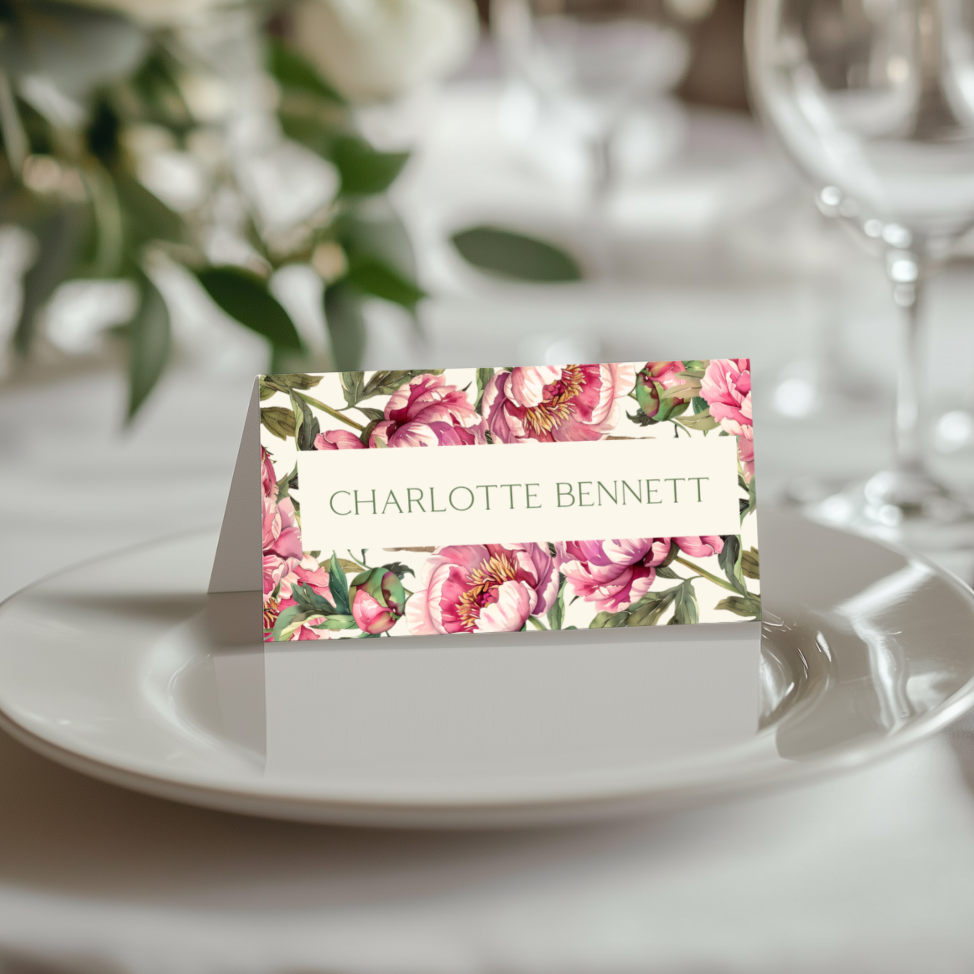 Pink Peony Name Place Cards