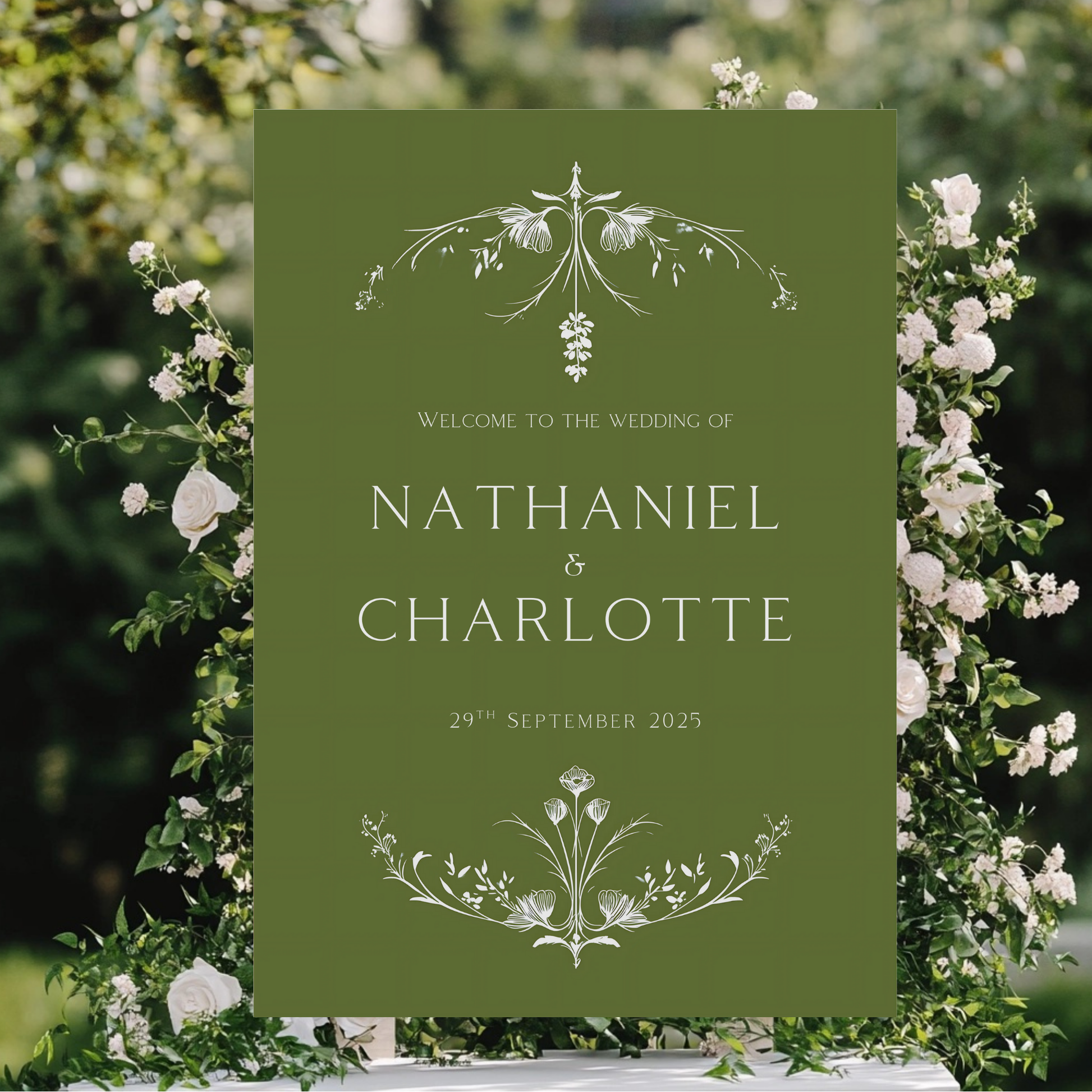 Illustrated Floral Arch Welcome Sign (Green)