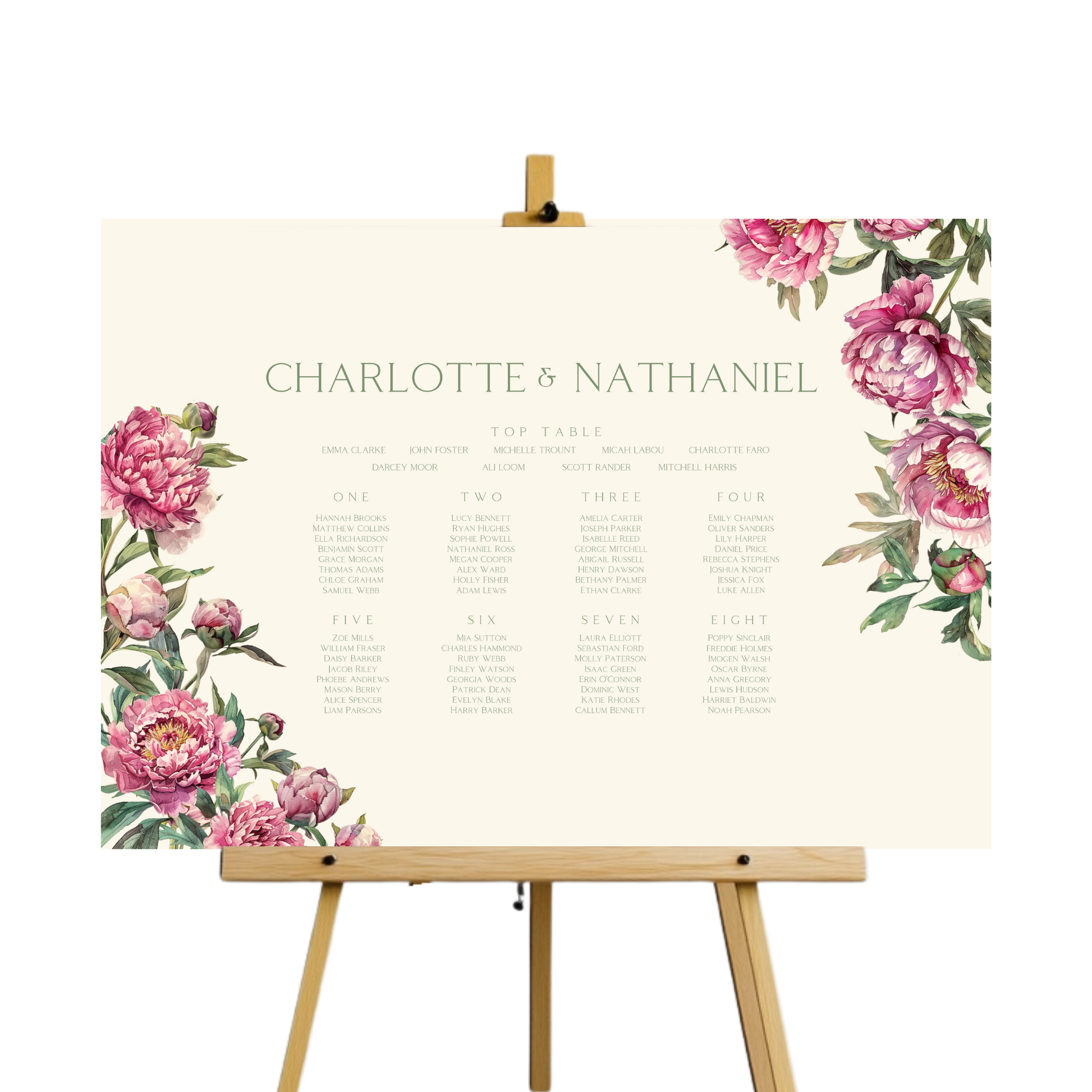Pink Peony Seating Plan Sign