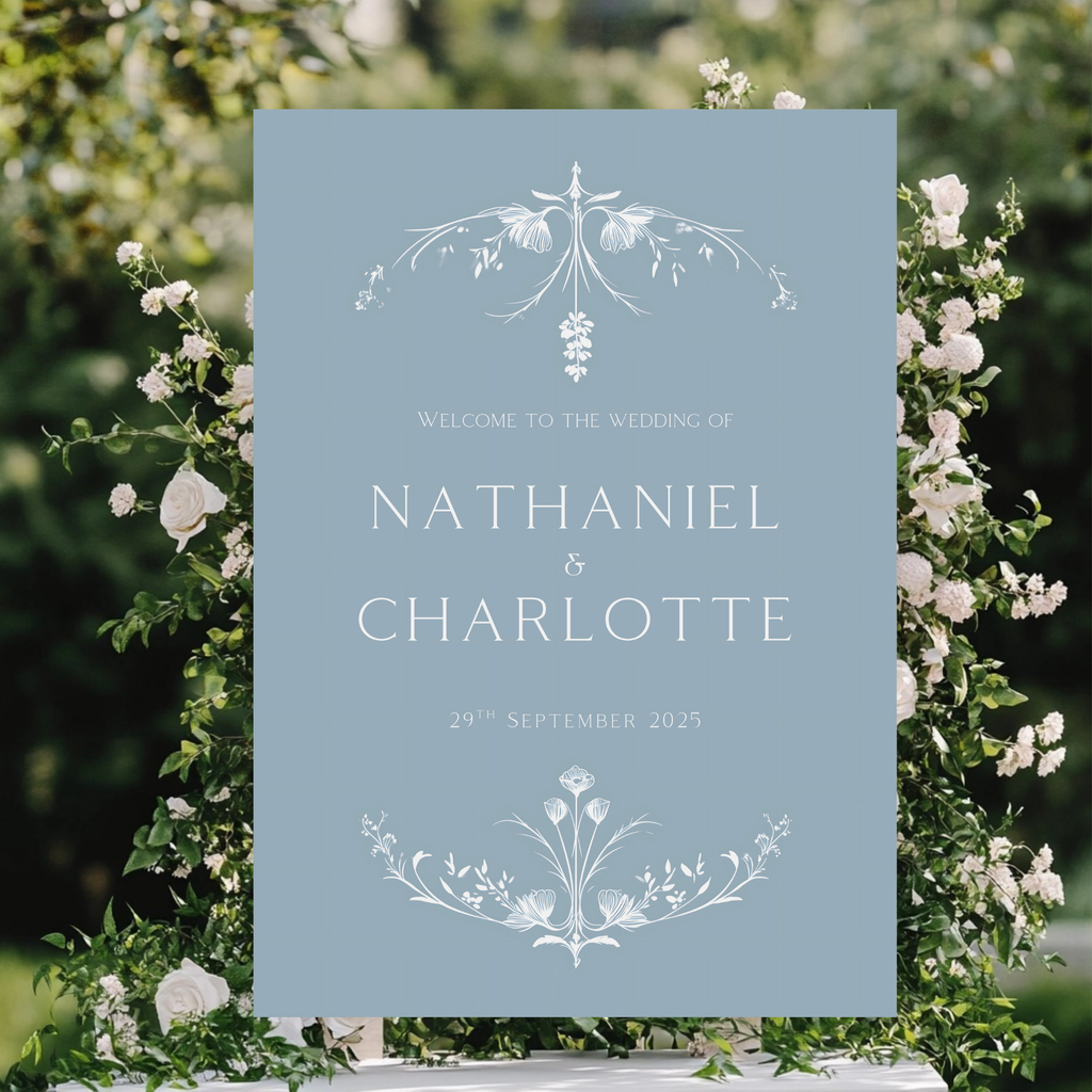 Illustrated Floral Arch Welcome Sign (Dusty Blue)