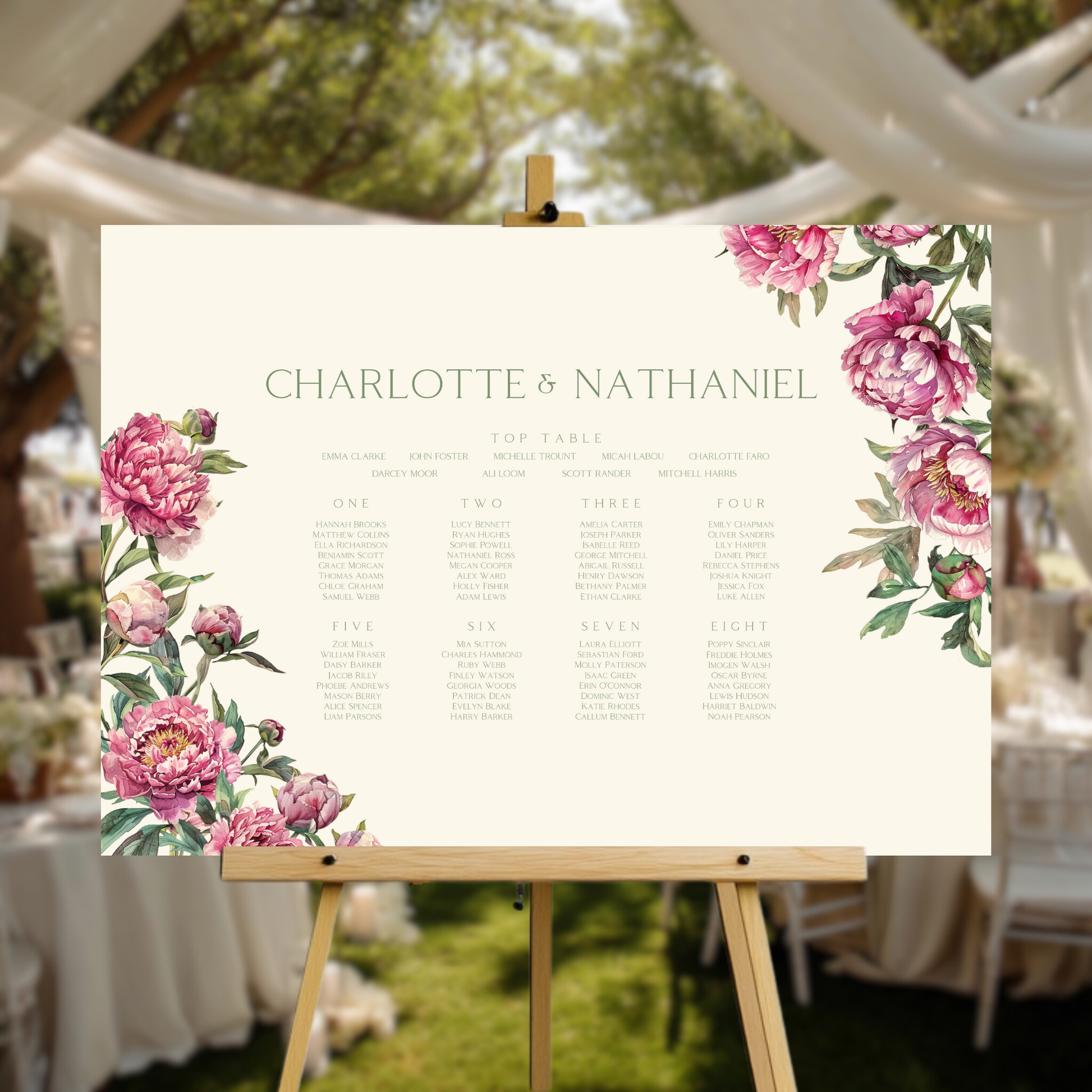 Pink Peony Seating Plan Sign