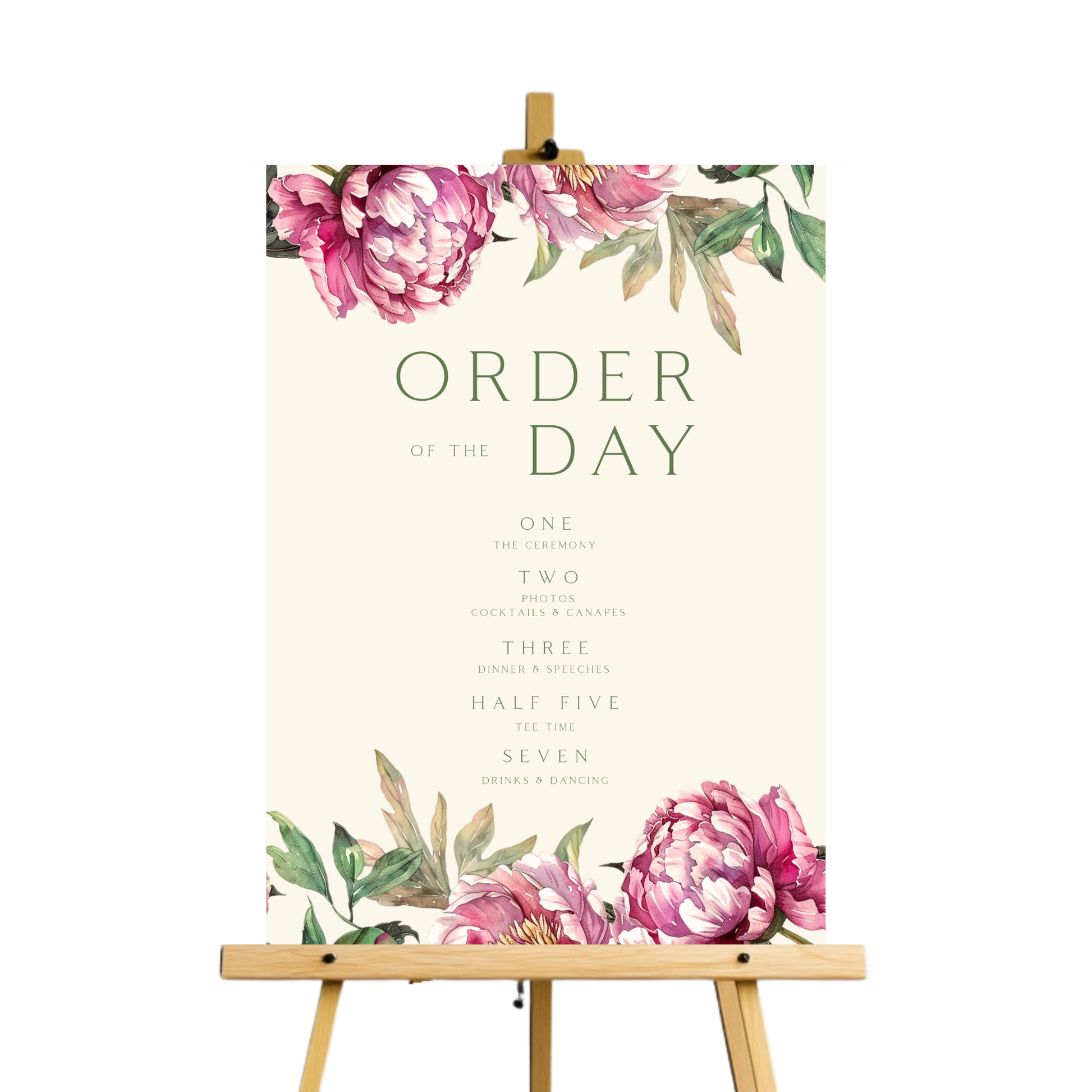 Pink Peony Order Of The Day Sign