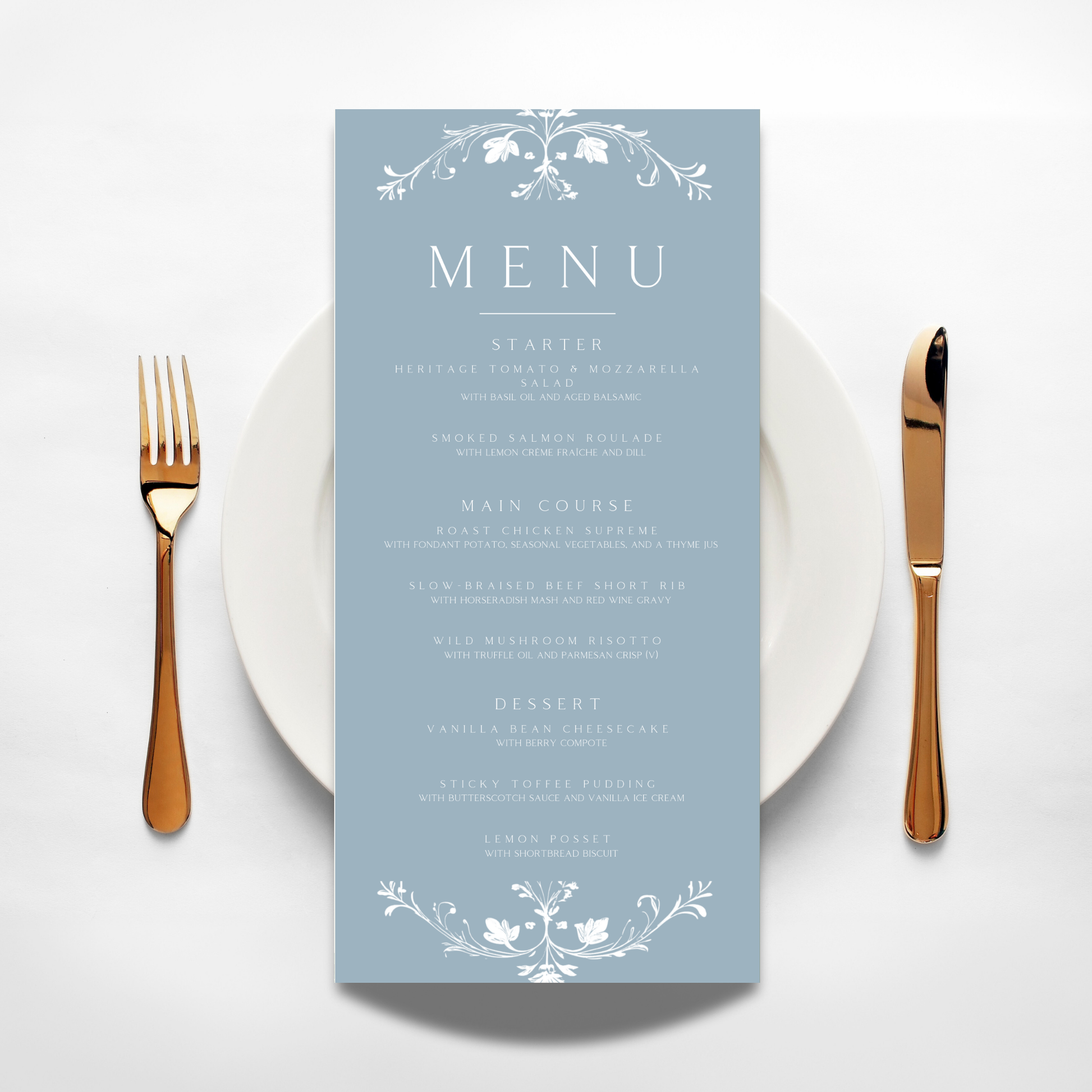 Illustrated Floral Arch Menu (Dusty Blue)