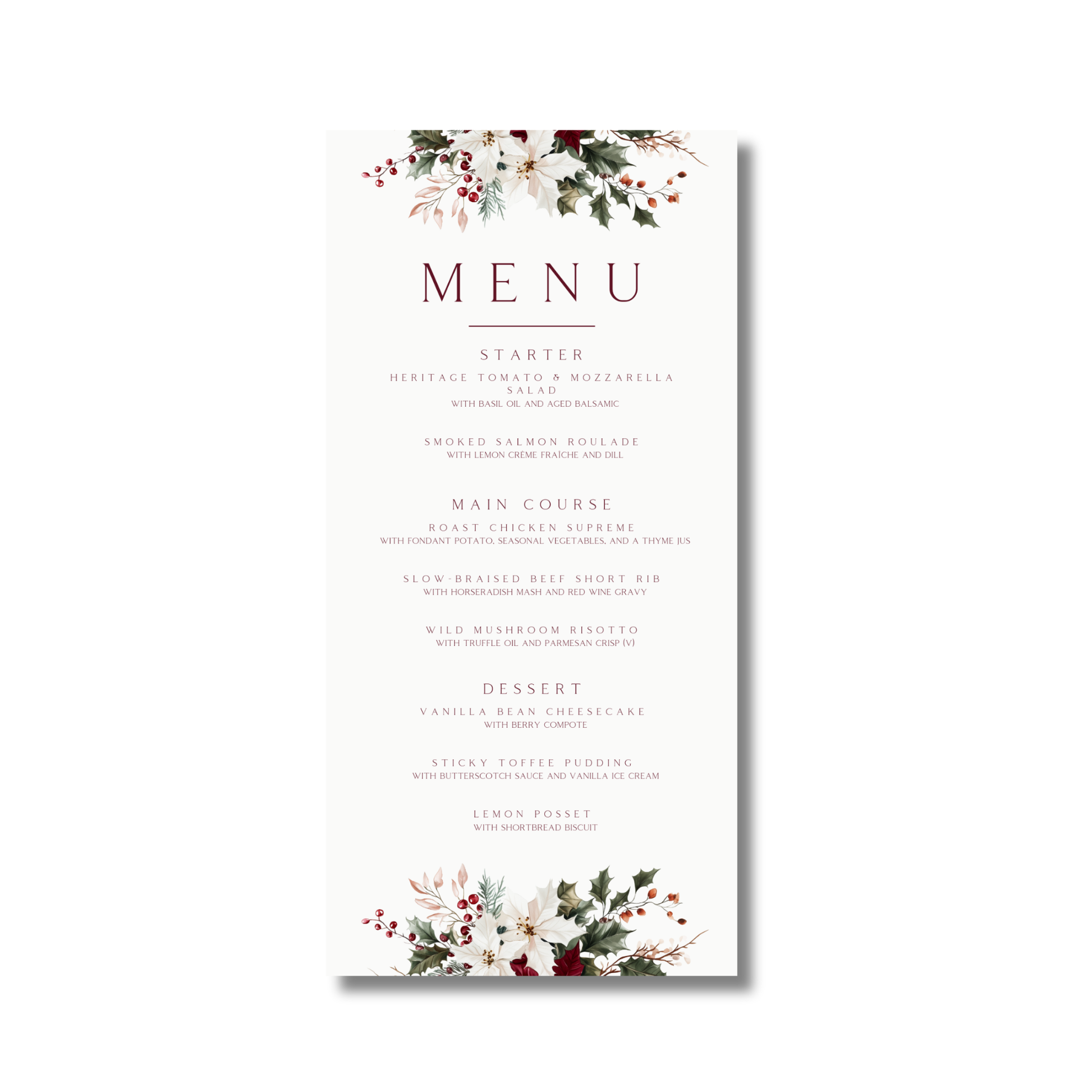 Winter Florals Menu