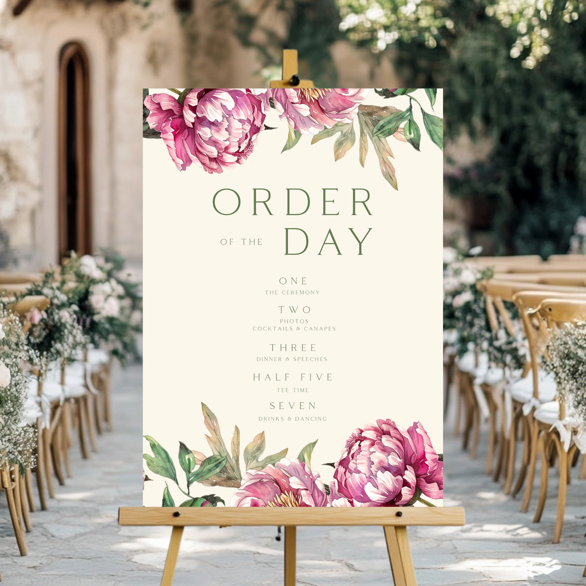 Pink Peony Order Of The Day Sign