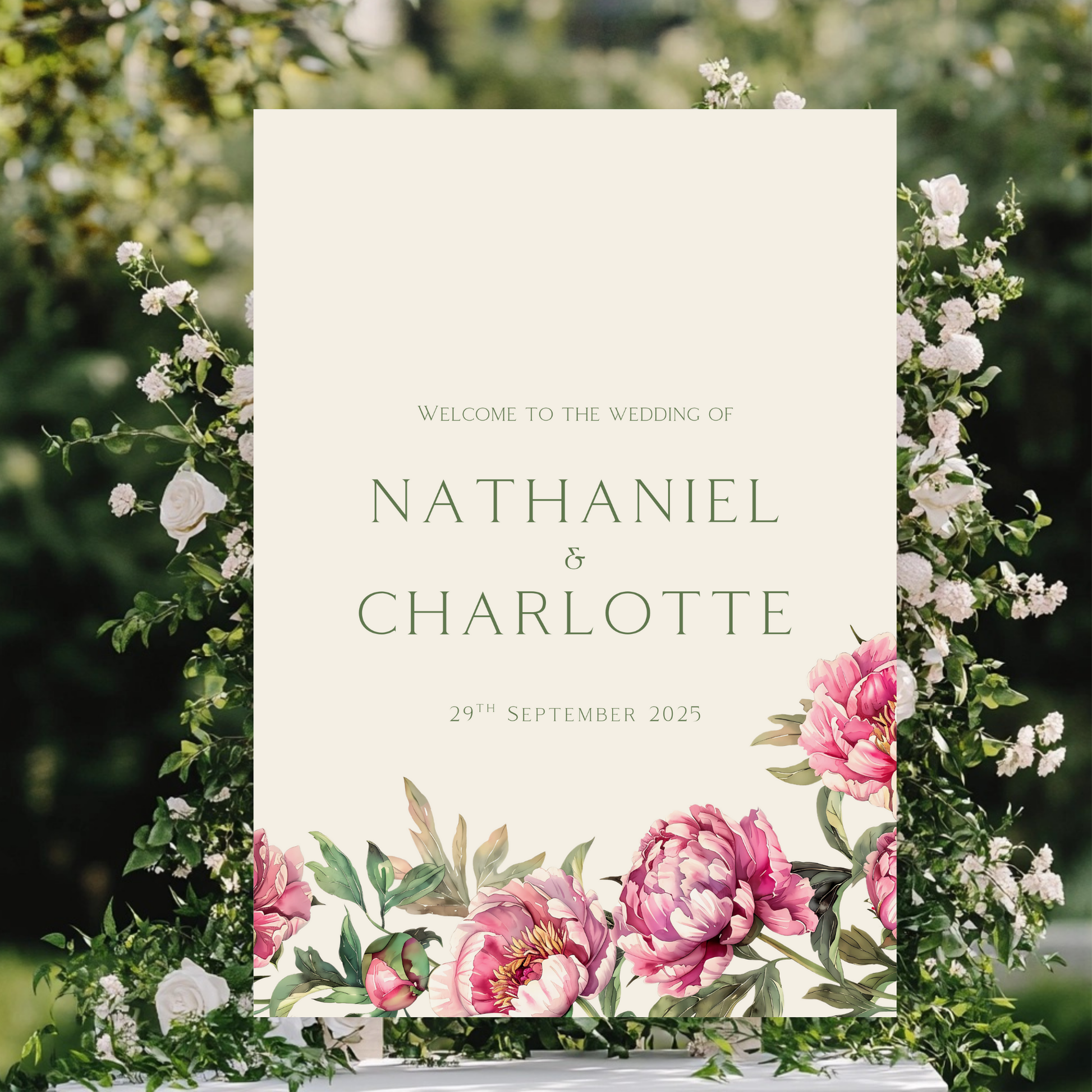 Pink Peony Welcome Sign