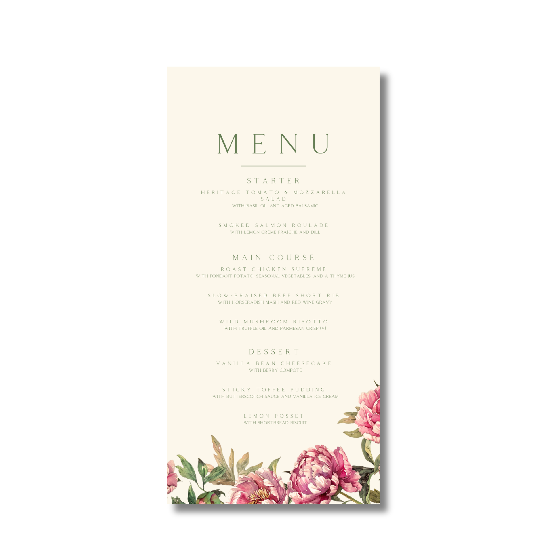 Pink Peony Menu
