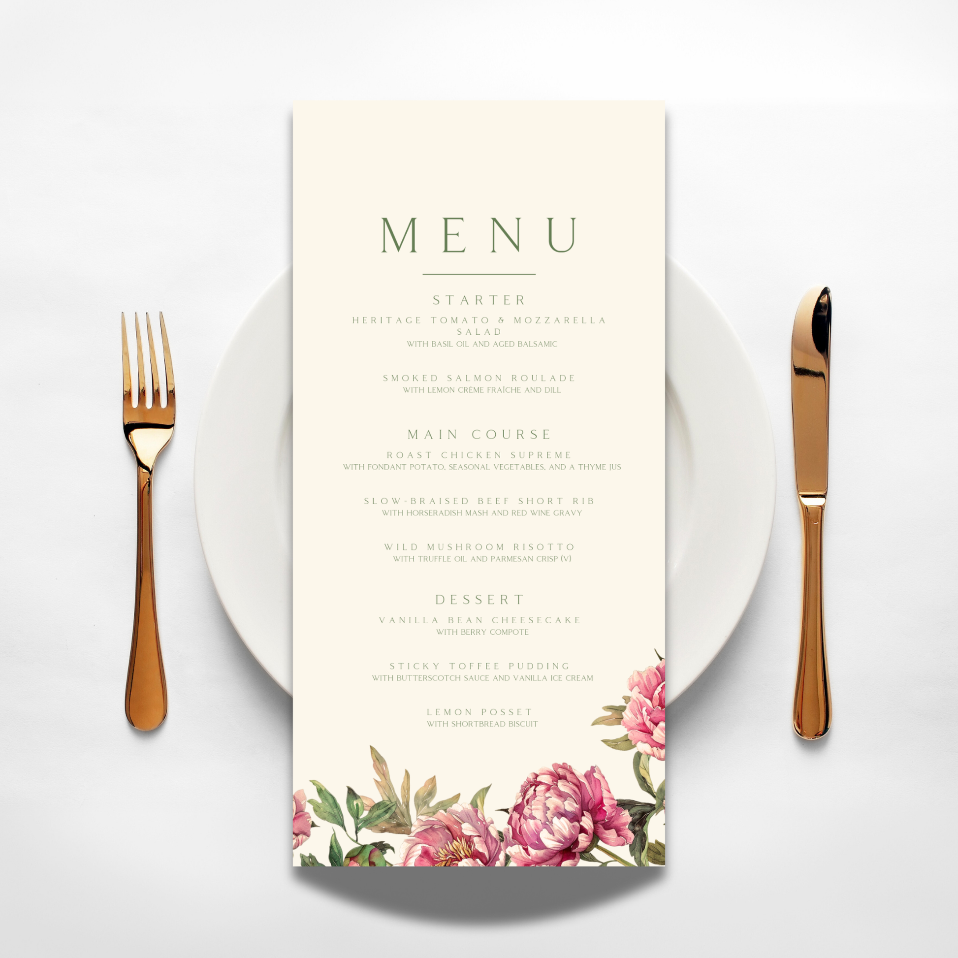 Pink Peony Menu