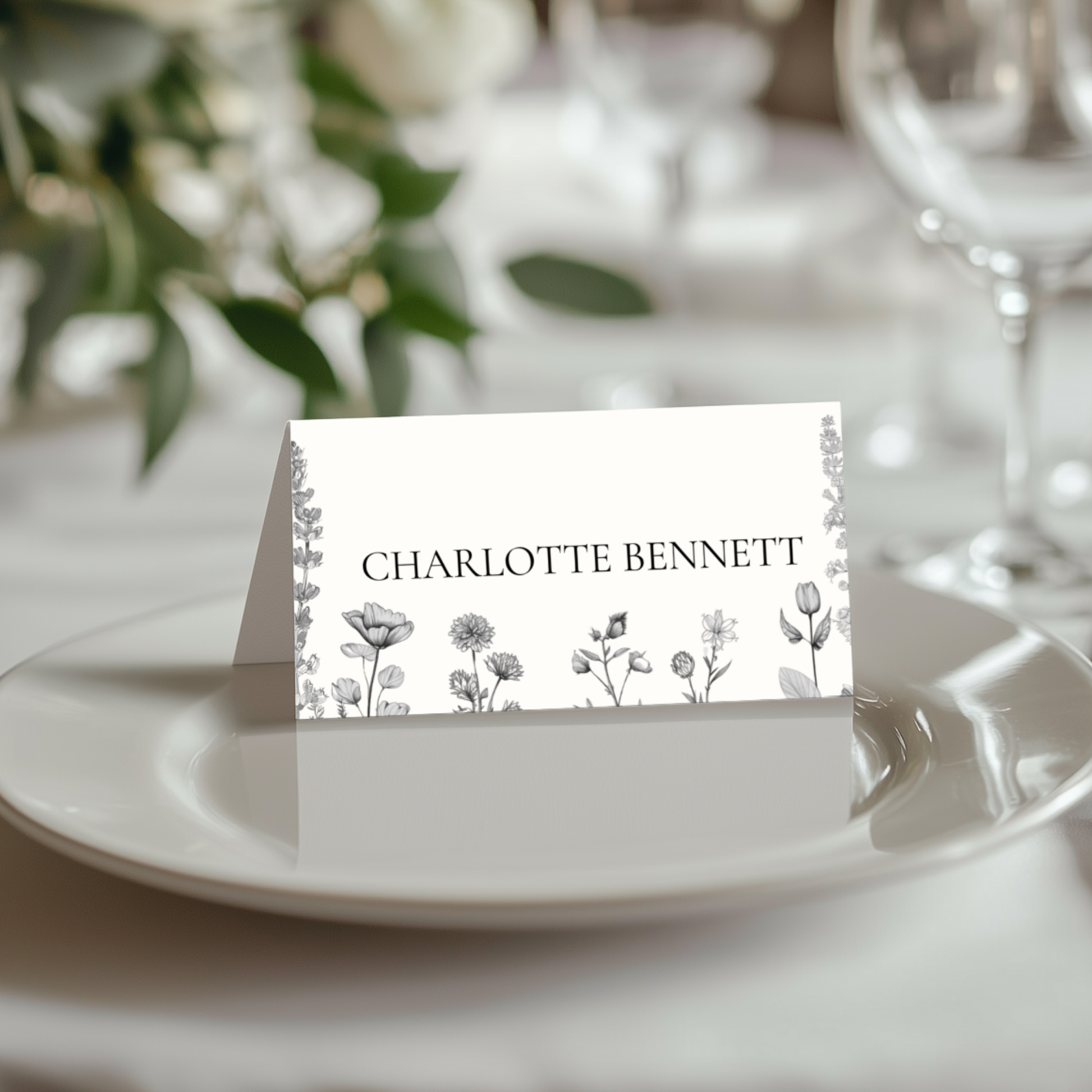Simple Wildflower Stems Florals Name Place Cards