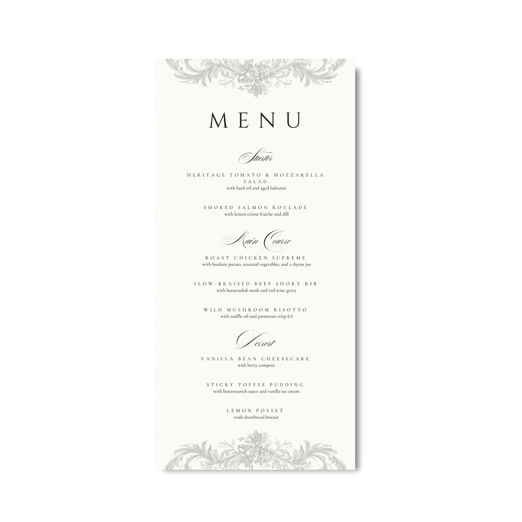 Simple Cream & Black Menu (To Match With Monogram Stationery)