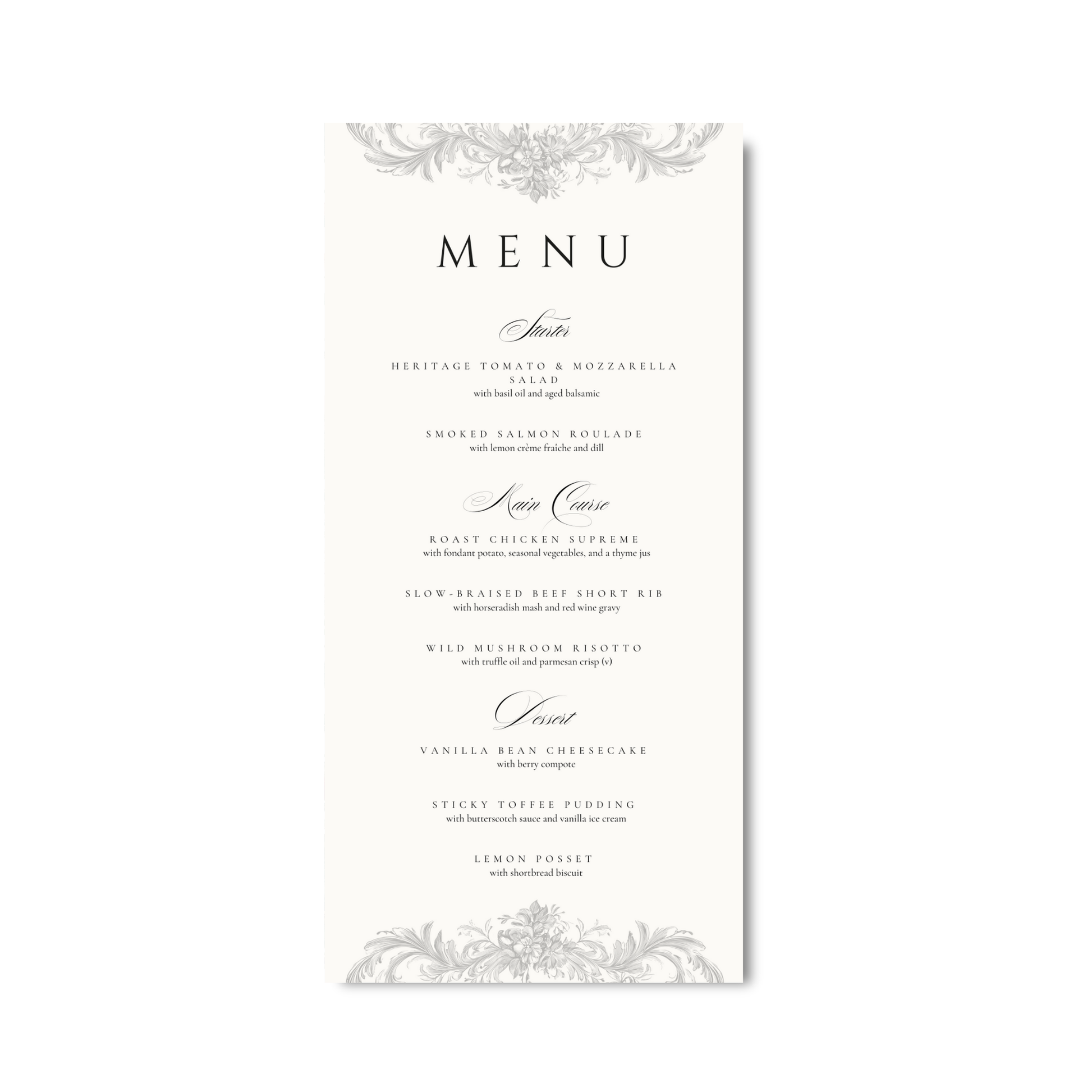 Simple Cream & Black Menu (To Match With Monogram Stationery)
