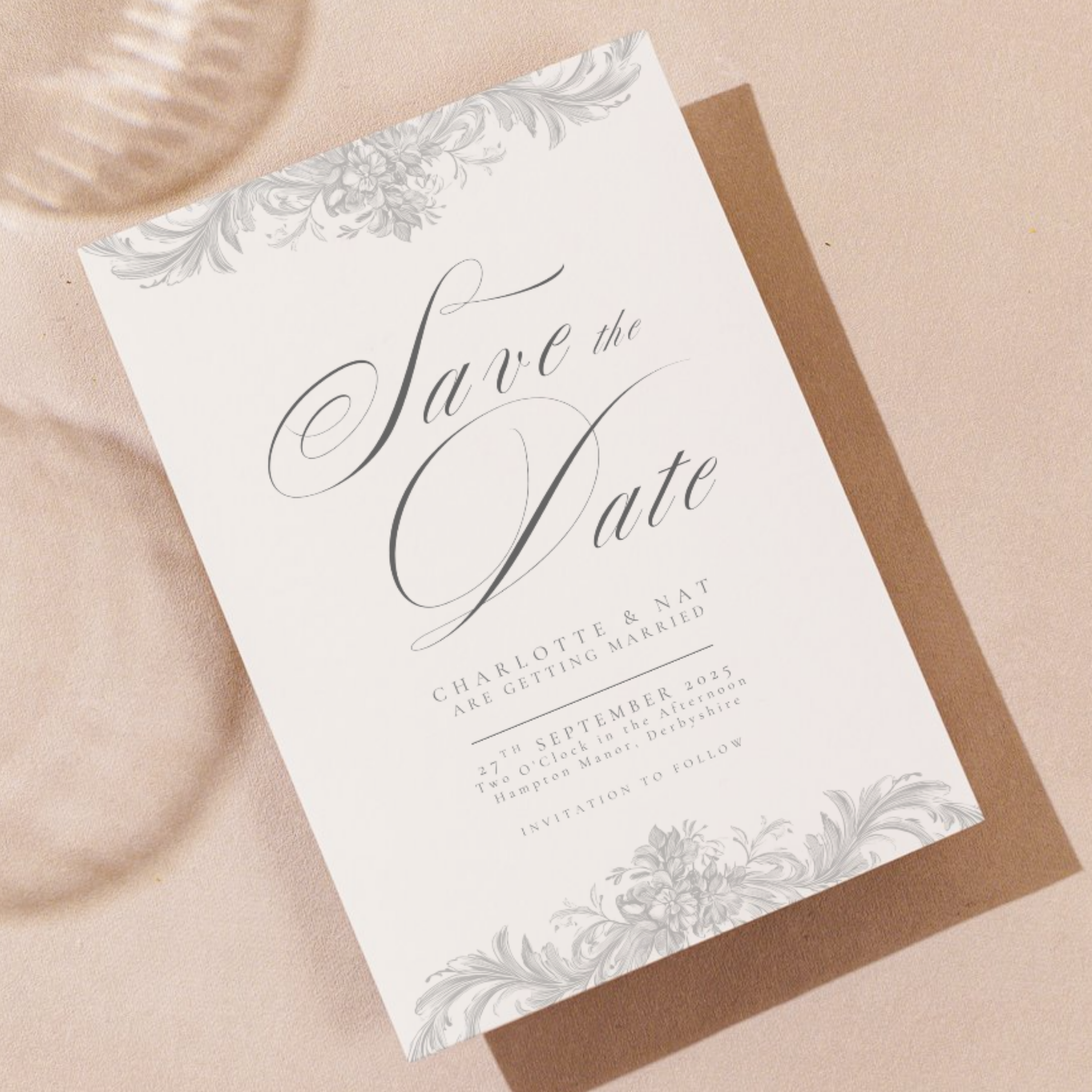Simple Cream & Black Monogram Save The Date